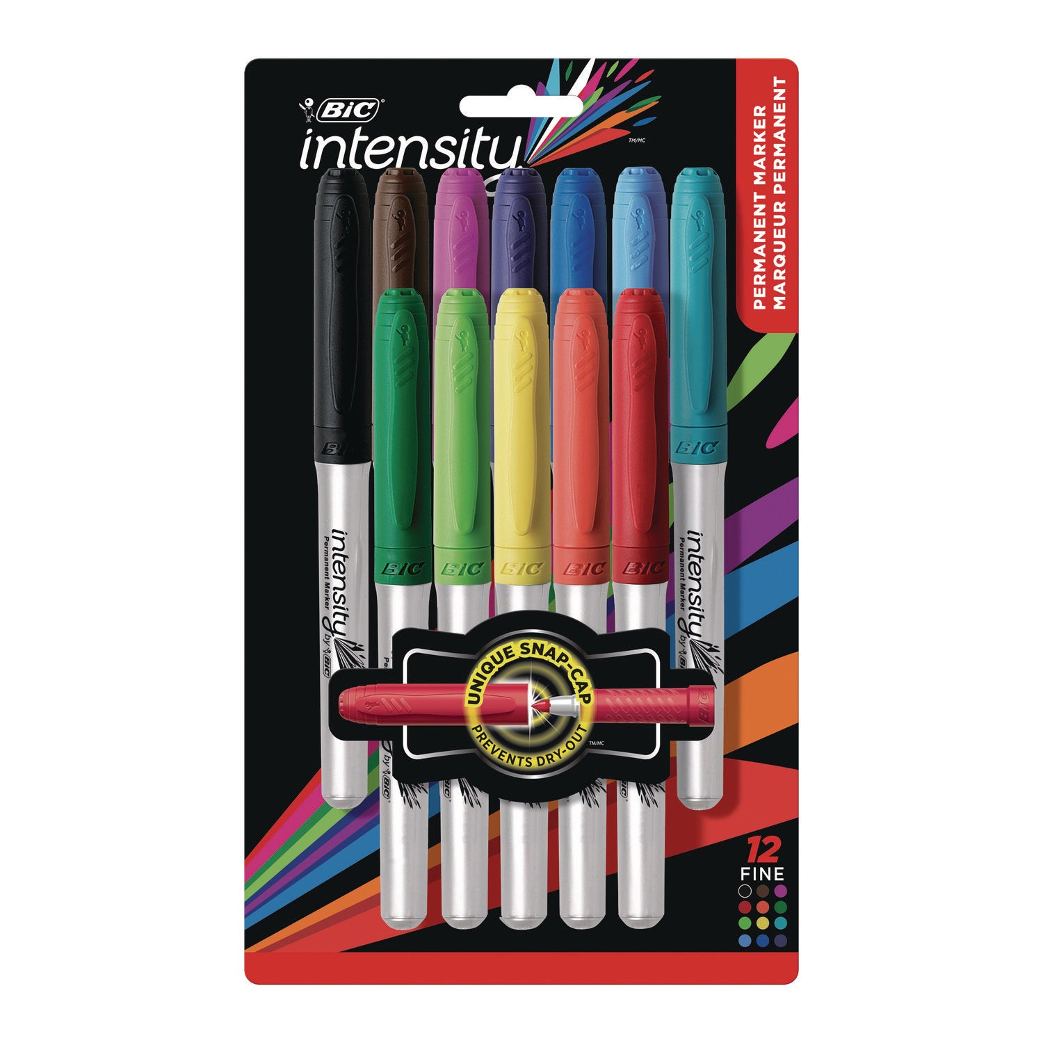 Intensity Permanent Markers, Fine Point, Assorted Colors, 12 Count