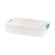 Latch Lid Storage Box, 2.3 gal, 14 x 11 x 3.5, Clear Bin/Seafoam Latches