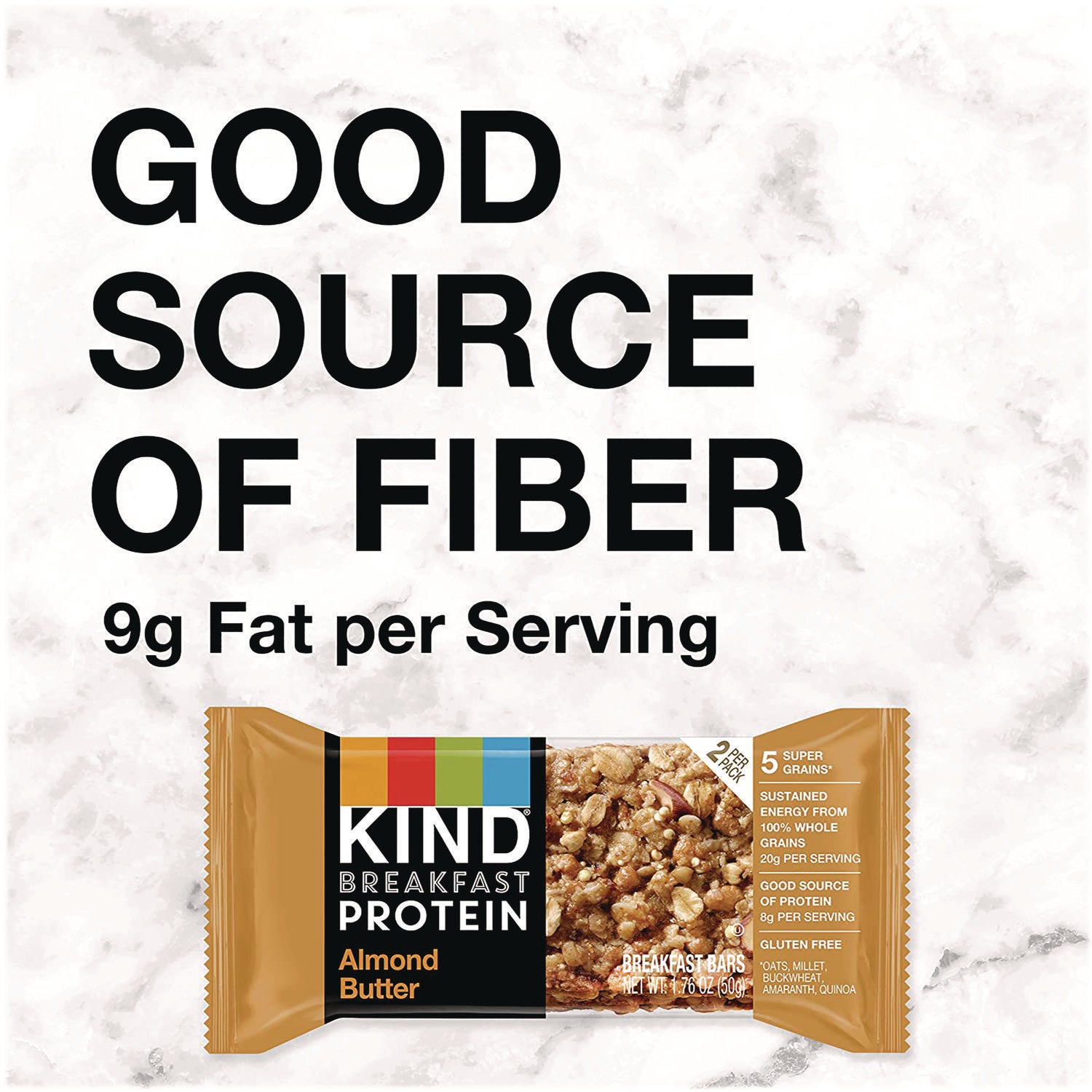 Breakfast Protein Bars, Almond Butter, 1.76 oz Two-Bar Packs, 6/Box