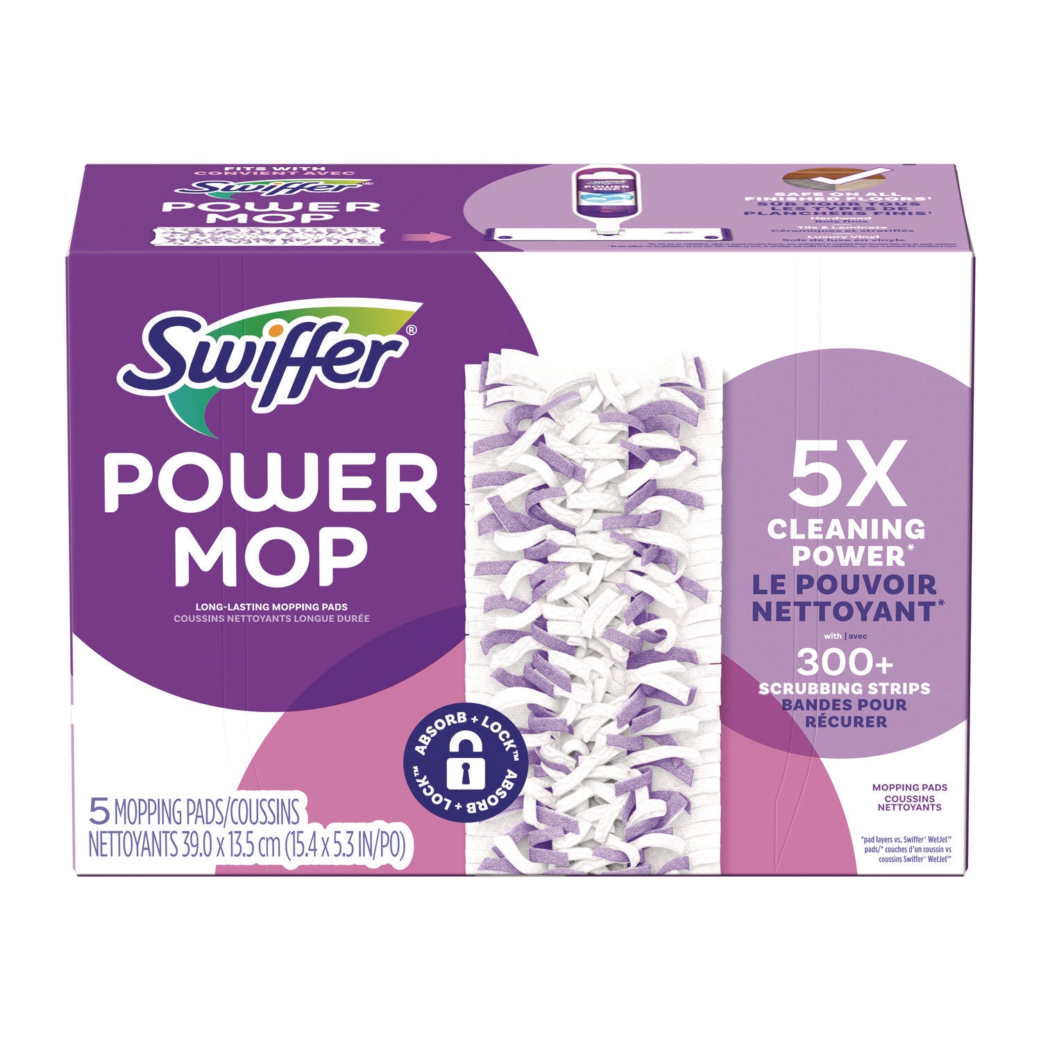 Swiffer PowerMop Mopping Pads, Purple, 5 Pads per Box