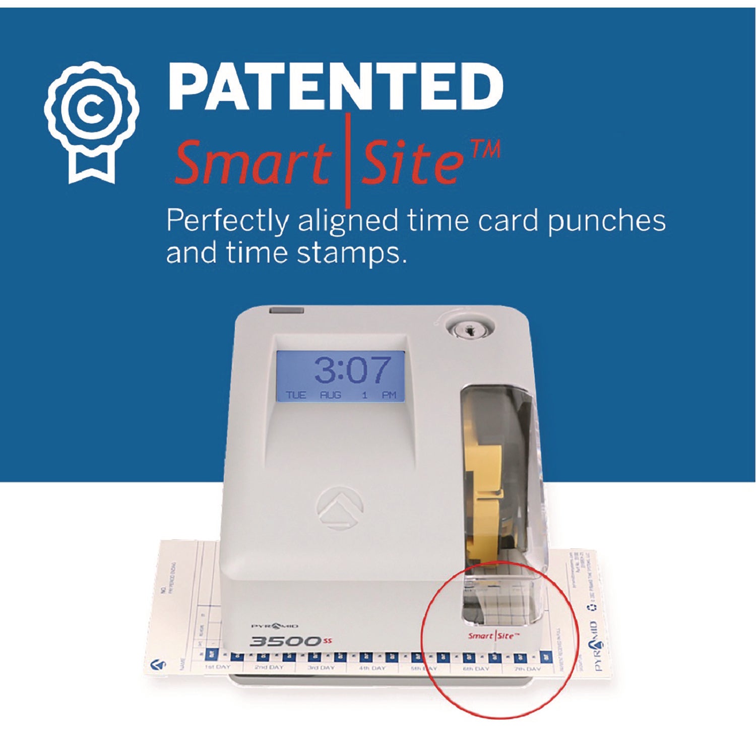 3500 Smart Site Punch Card Time Clock System, DC Powered Operation, Light Gray