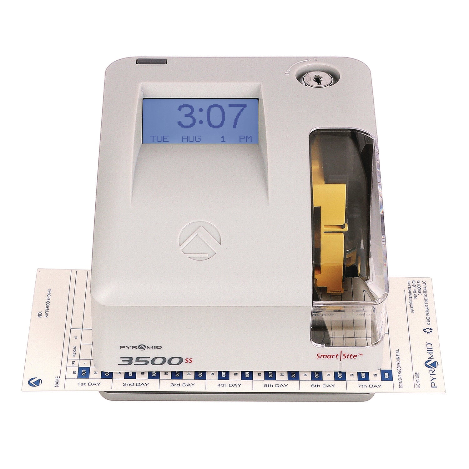 3500 Smart Site Punch Card Time Clock System, DC Powered Operation, Light Gray
