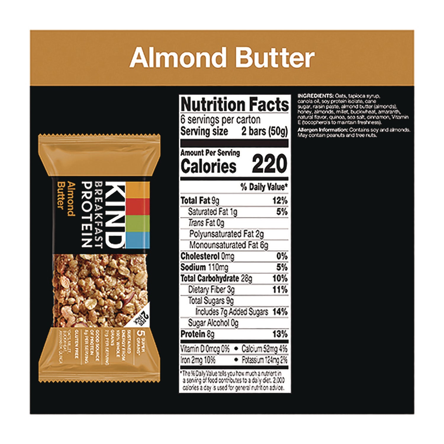 Breakfast Protein Bars, Almond Butter, 1.76 oz Two-Bar Packs, 6/Box