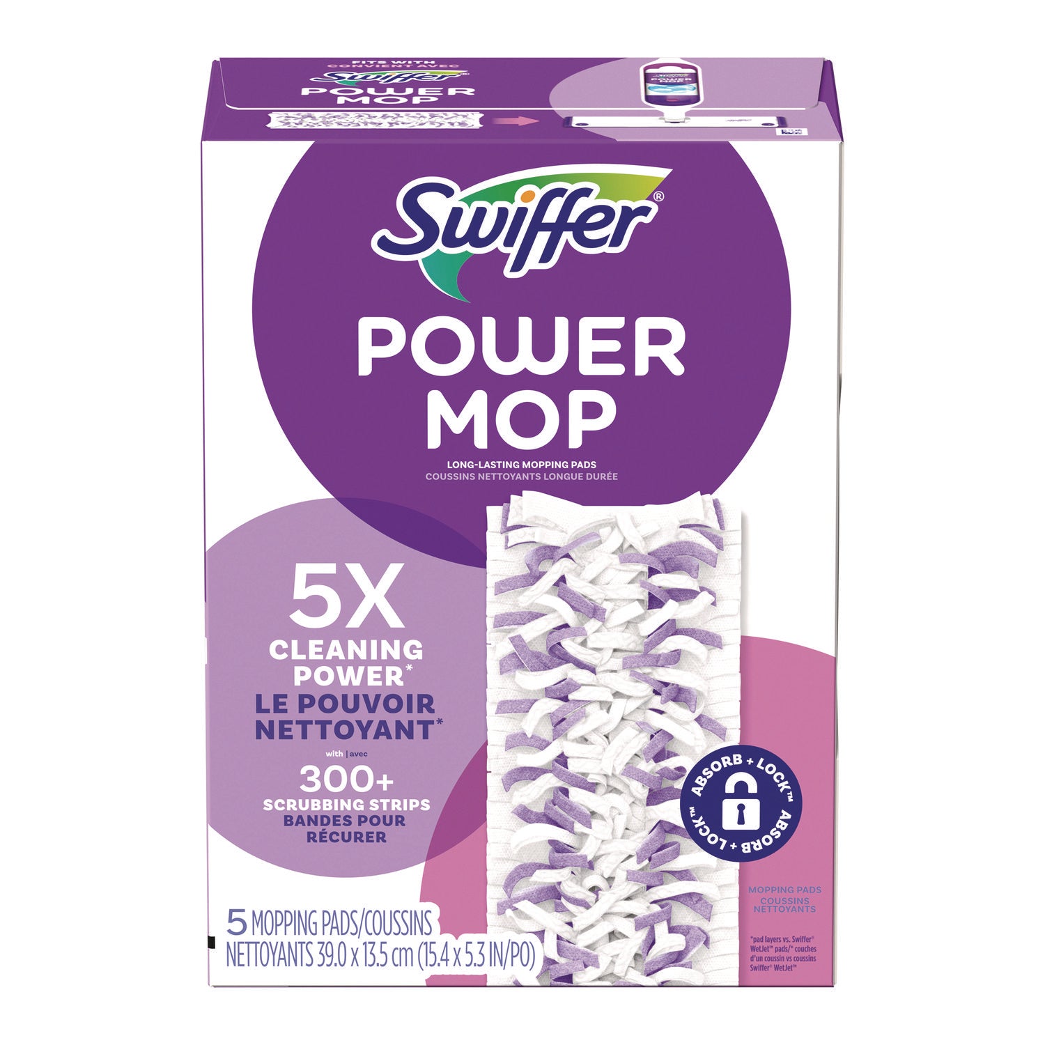 Swiffer PowerMop Mopping Pads, Purple, 5 Pads per Box