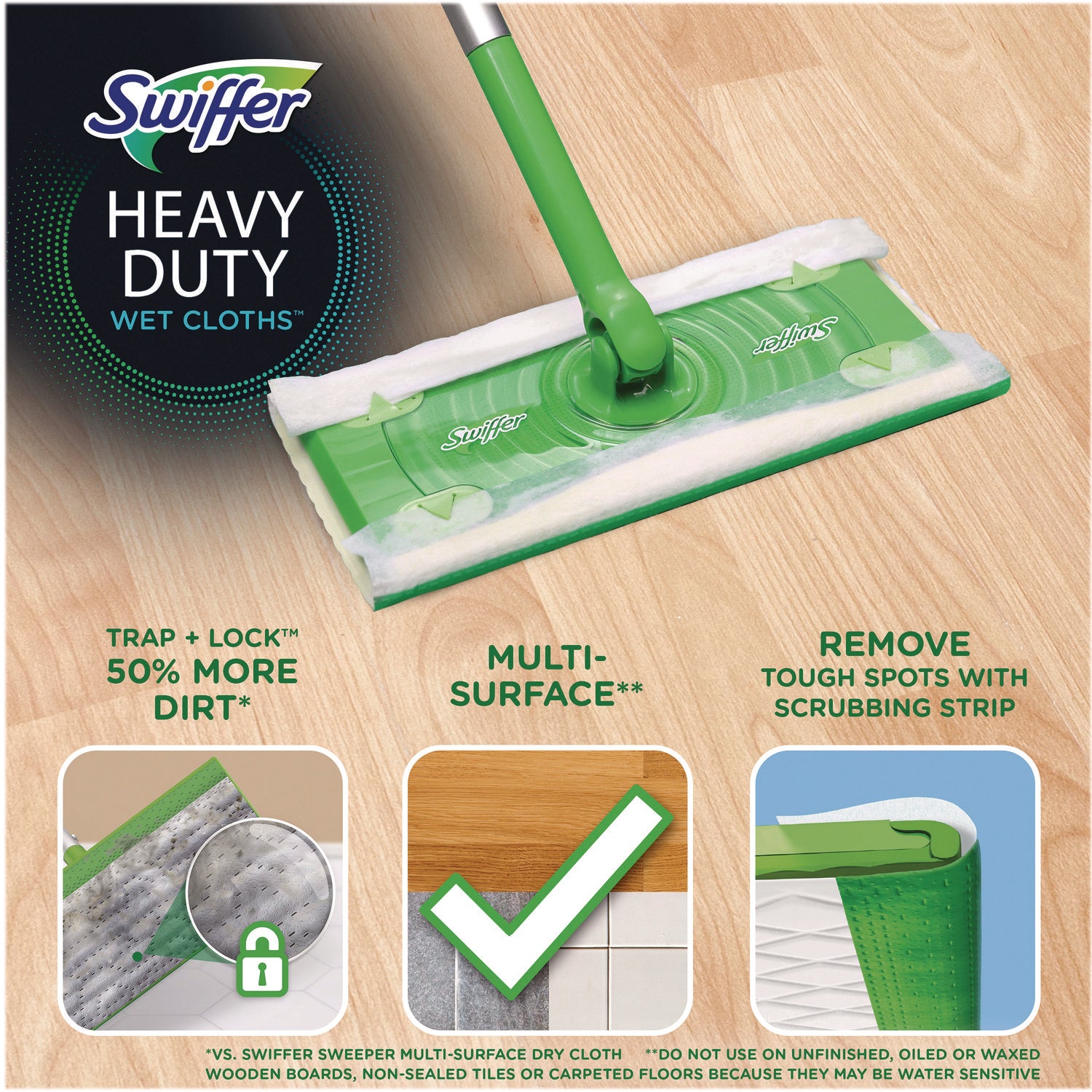 Swiffer Sweeper Heavy Duty Mop Cloths, Gain Original Scent, Blue, 10 Count