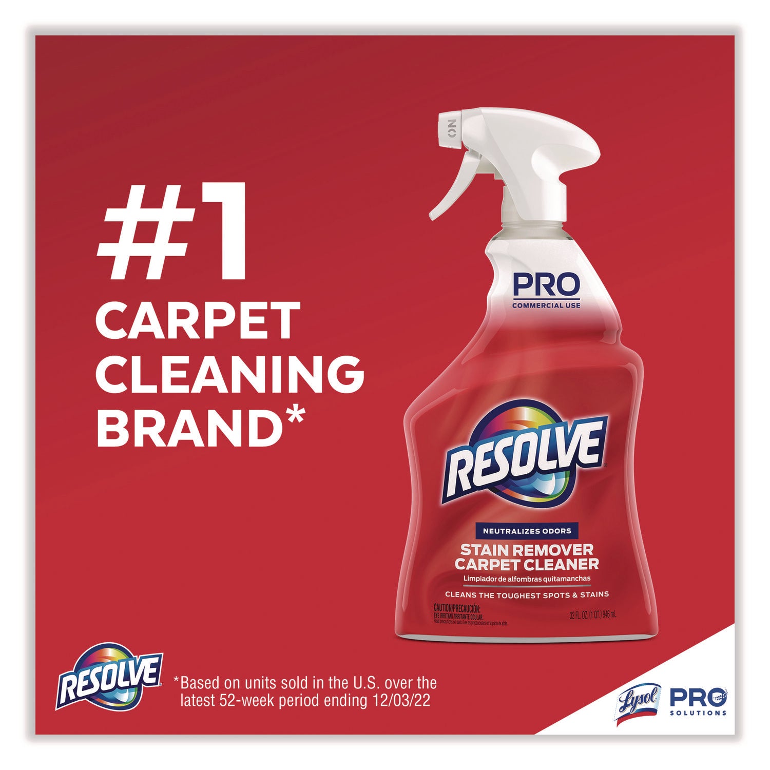 Professional RESOLVE&reg; Spot & Stain Carpet Cleaner - For Carpet, Upholstery - 32 fl oz (1 quart) - Recommended For: Stain Remover, Grease Remover, Spot Remover - Odor Neutralizer Bottle - 12 / Carton