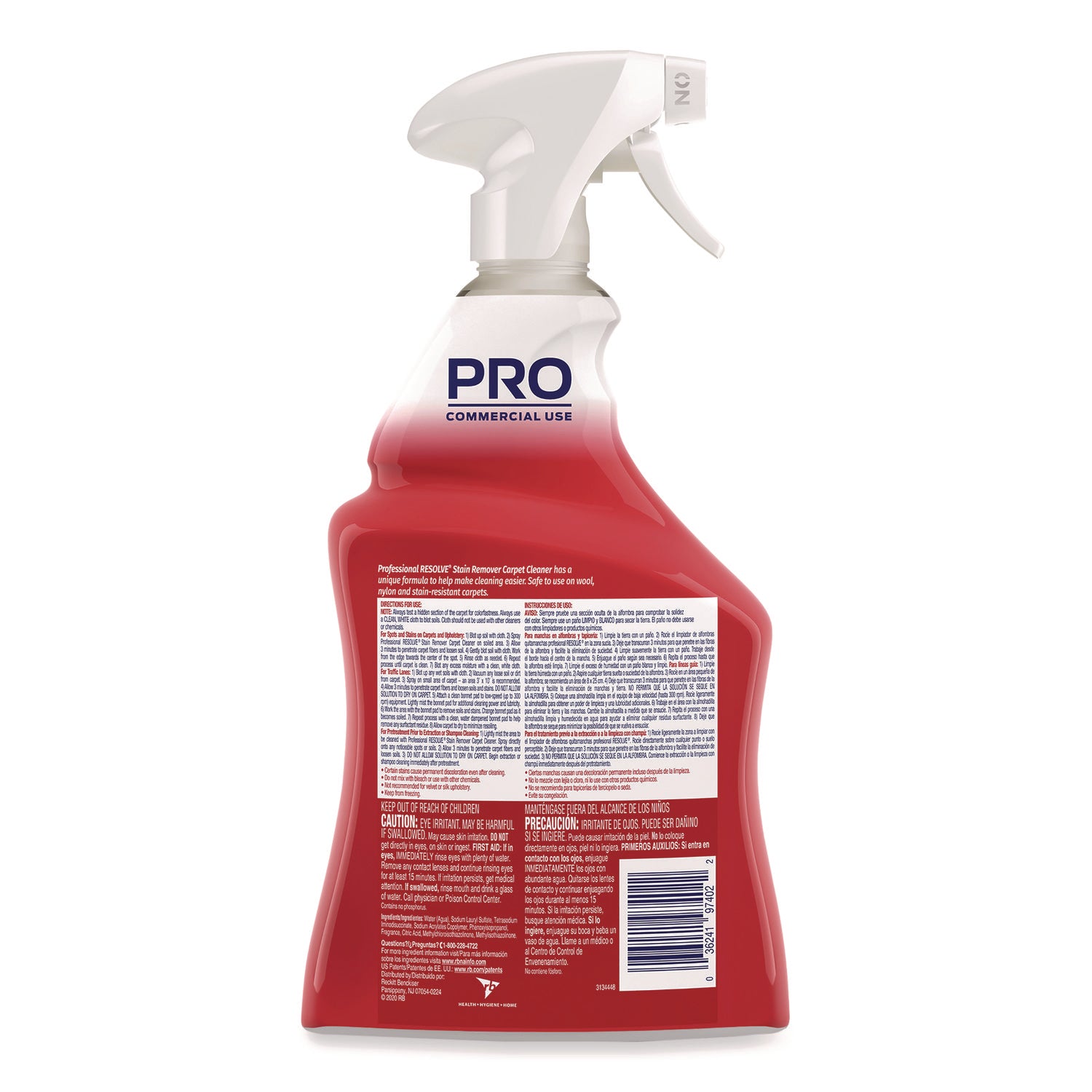Professional RESOLVE&reg; Spot & Stain Carpet Cleaner - For Carpet, Upholstery - 32 fl oz (1 quart) - Recommended For: Stain Remover, Grease Remover, Spot Remover - Odor Neutralizer Bottle - 12 / Carton