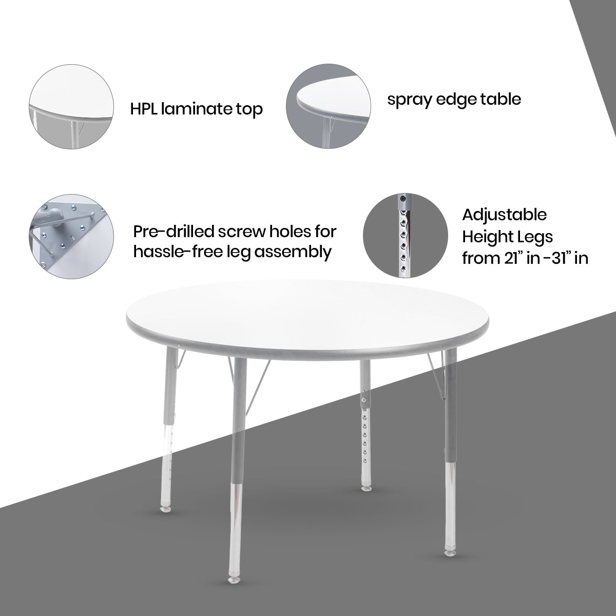 Round Activity Table 36" Gray Edge - 36"L x 2"W x 36"H