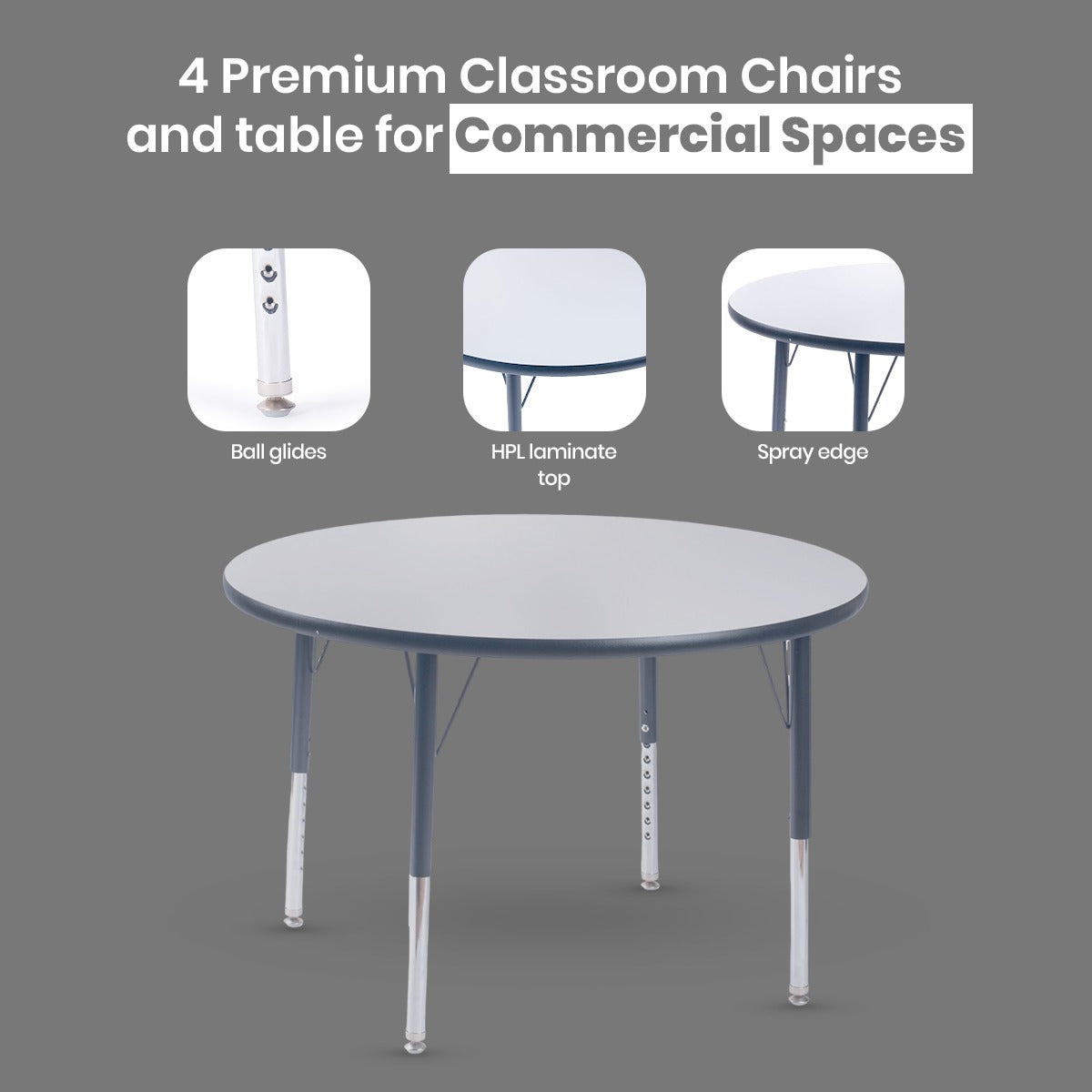 Round Activity Table 36" Gray Edge - 36"L x 2"W x 36"H