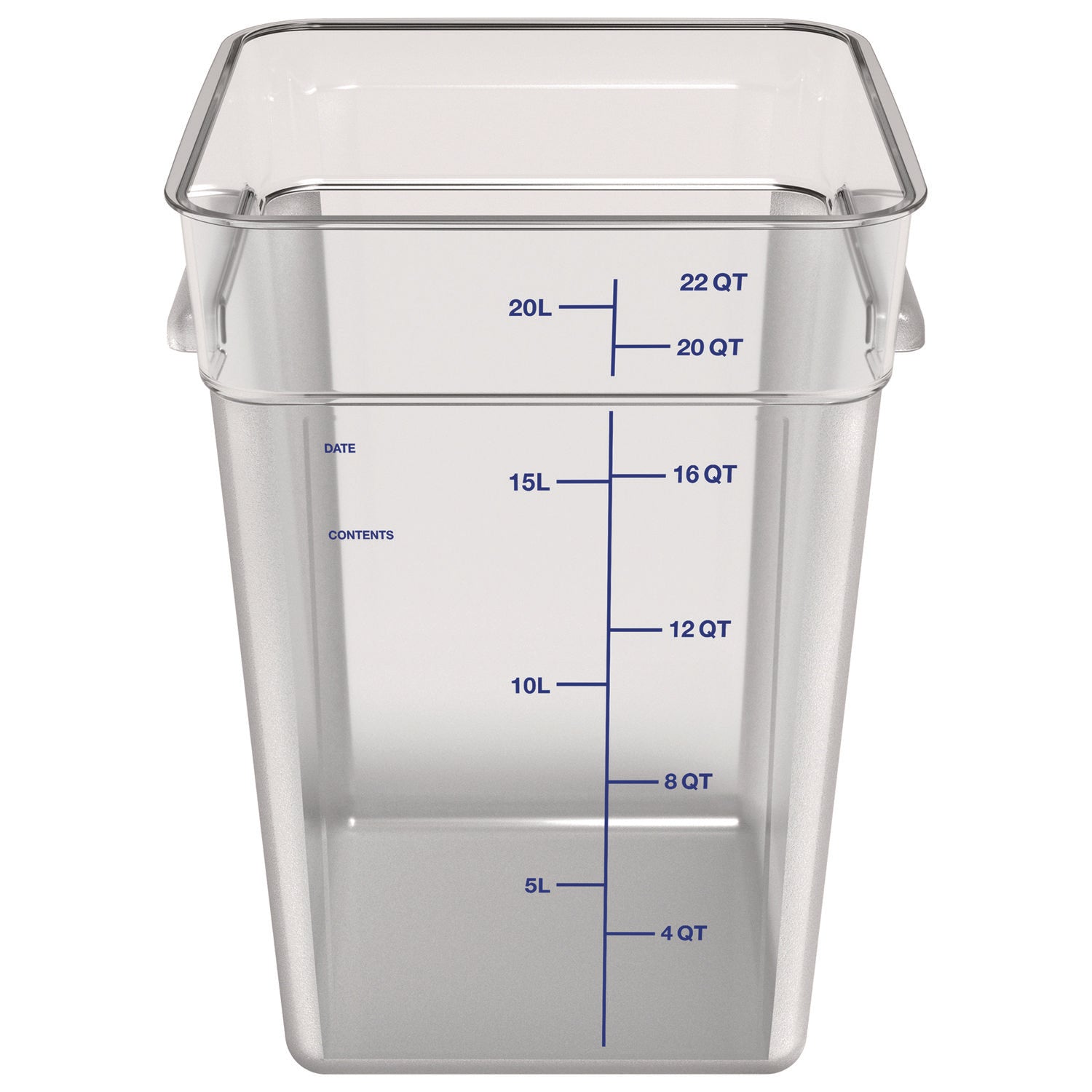 Squares Polycarbonate Food Storage Container, 22 qt, 11 13 x 11.13 x 15.72, Clear, Plastic