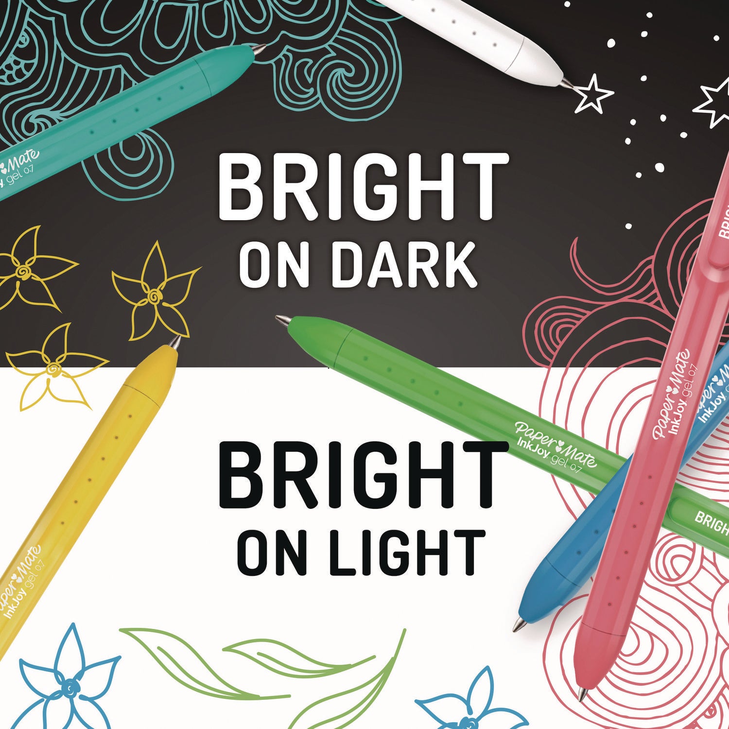 Paper Mate InkJoy Gel Bright! Pens, Medium Point (0.7mm), Retractable, Assorted Ink & Barrel Colors, 6 Pack
