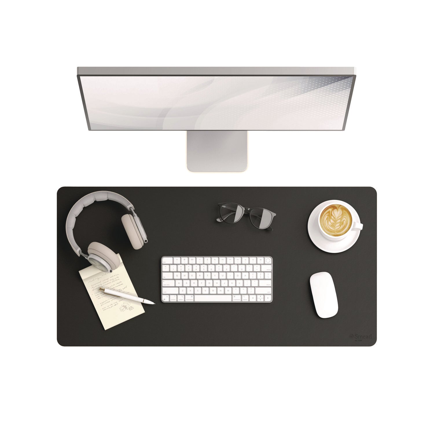Smead Waterproof Desk Pad, Rectangular, 15.7" x 31.5", Vegan Leather, Faux Suede Backing, Charcoal, 1 Each