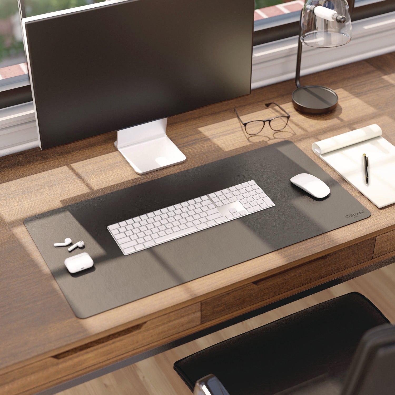 Smead Waterproof Desk Pad, Rectangular, 15.7" x 31.5", Vegan Leather, Faux Suede Backing, Charcoal, 1 Each