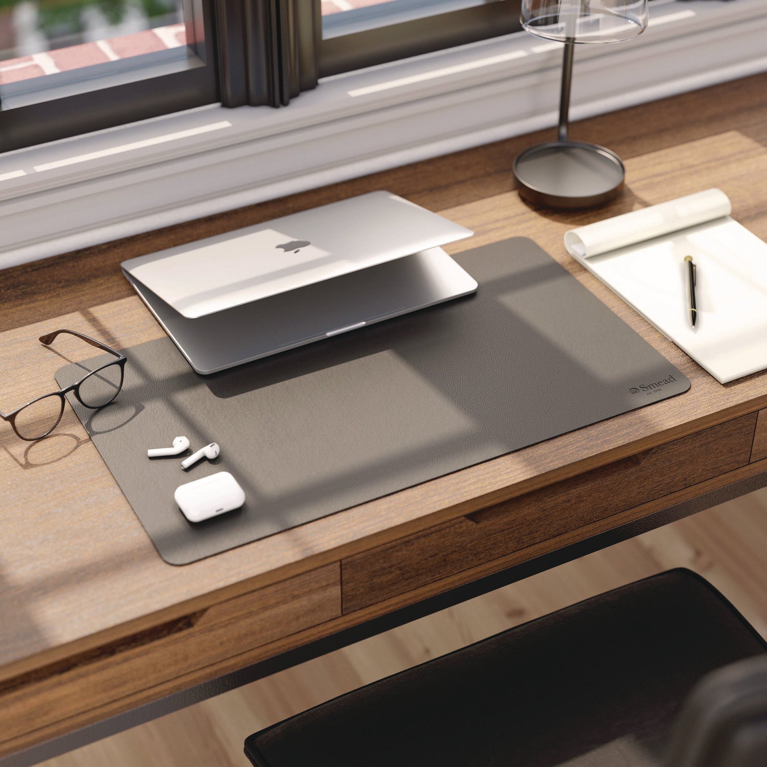 Smead Waterproof Desk Pad, Rectangular, 13.7" x 23.6", Faux Suede Backing, Vegan Leather, Charcoal, 1 Each