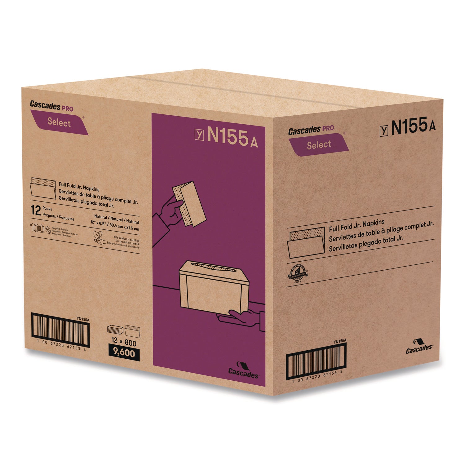 Select Full Fold II Napkins, 1-Ply, 12 x 8.5, White, 800/Pack, 12 Packs/Carton