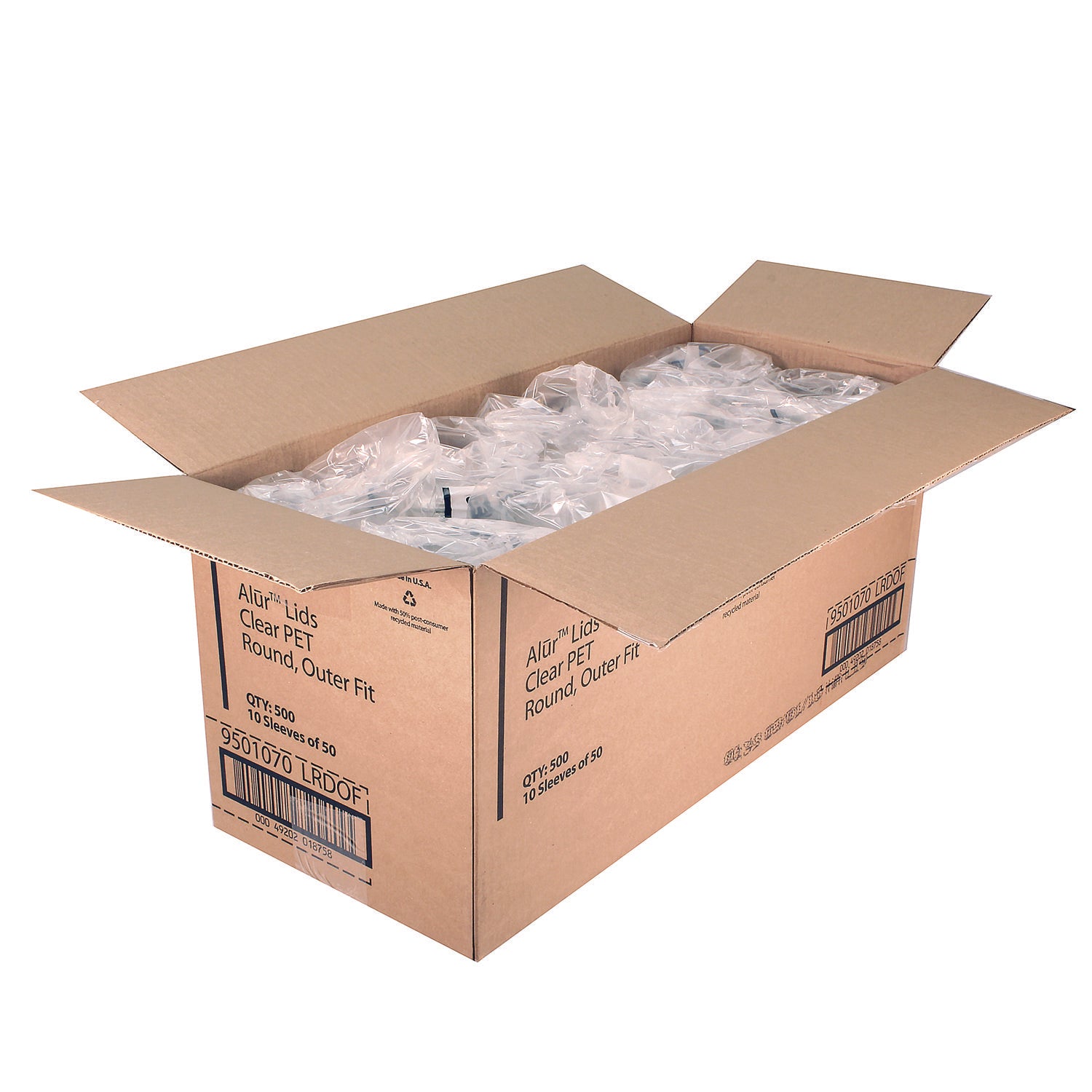 Recycleware Round Deli Container Lids, Flat Outer Fit, Clear, Plastic, 500/Carton