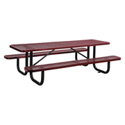 Expanded Steel Picnic Table, Rectangular, 96 x 62 x 29.5, Red Top, Red Base/Legs