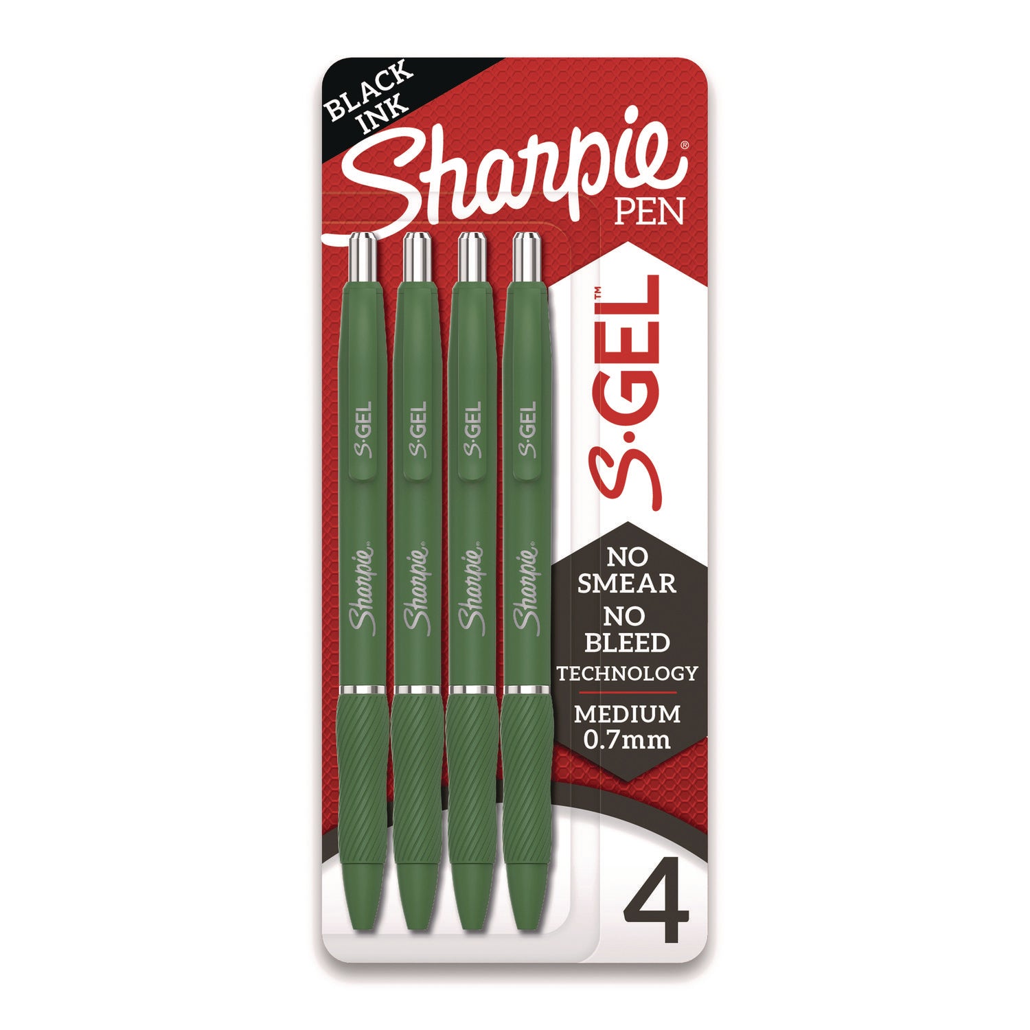 0.7 mm Medium, Bold Pen Point - Retractable - Black Ink - Gel-based - Forest Green Plastic Barrel - 4 / Pack