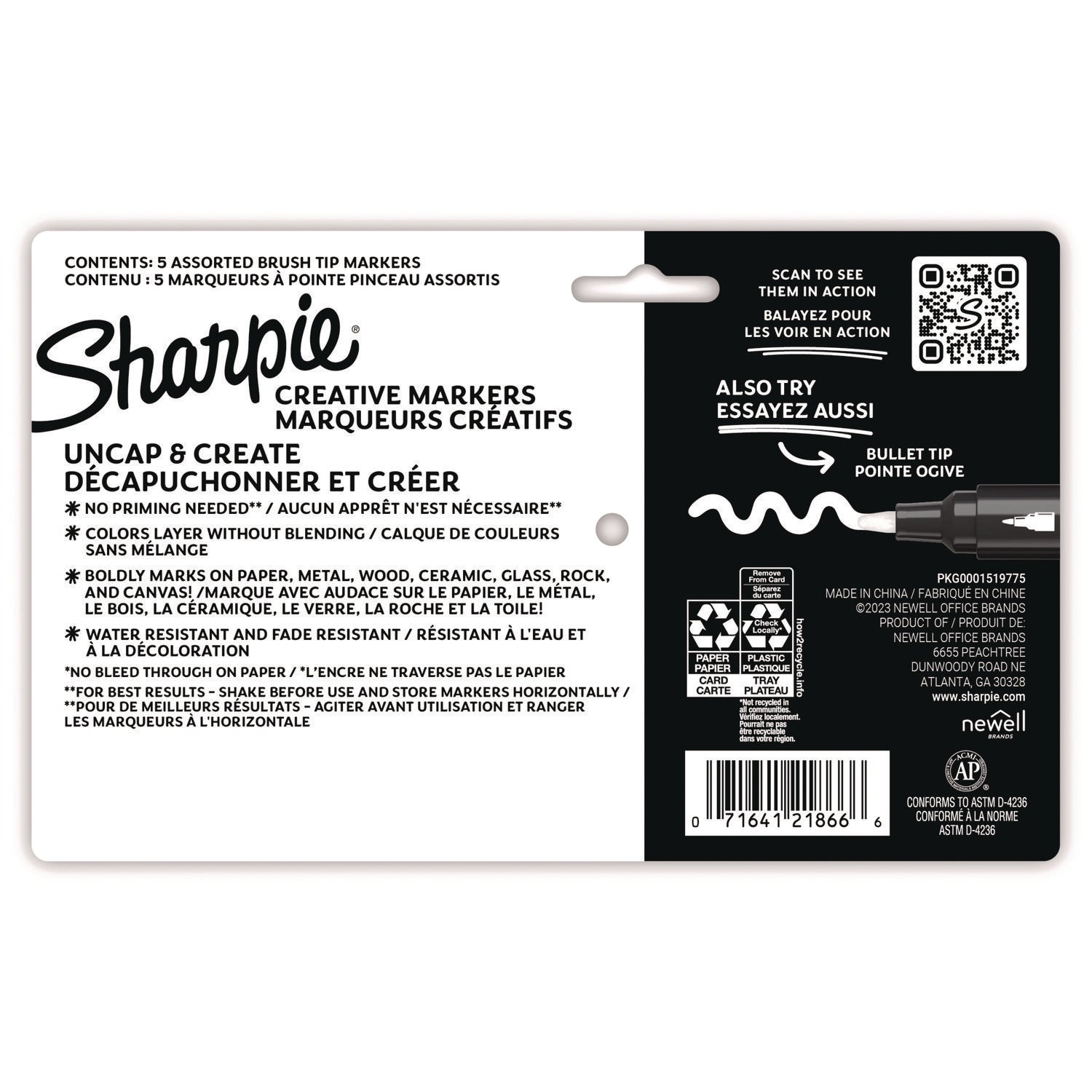 Sharpie Creative Markers, Water-Based Acrylic Markers, Brush Tip - Brush Marker Point - Assorted Ink - Water Based - 5 / Pack