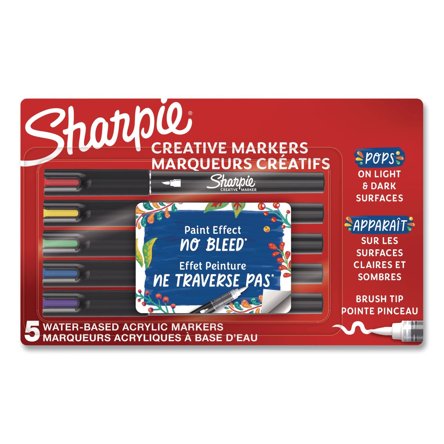 Sharpie Creative Markers, Water-Based Acrylic Markers, Brush Tip - Brush Marker Point - Assorted Ink - Water Based - 5 / Pack