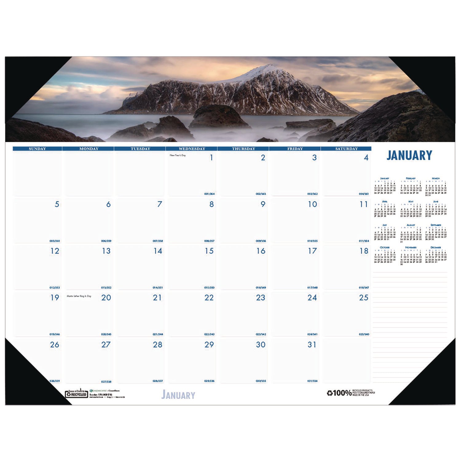 House of Doolittle EarthScapes Coastlines Desk Pad Calendar, Monthly, January 2026–December 2026, 22" x 17", White, Leatherette/Paper/Chipboard, 1 Each