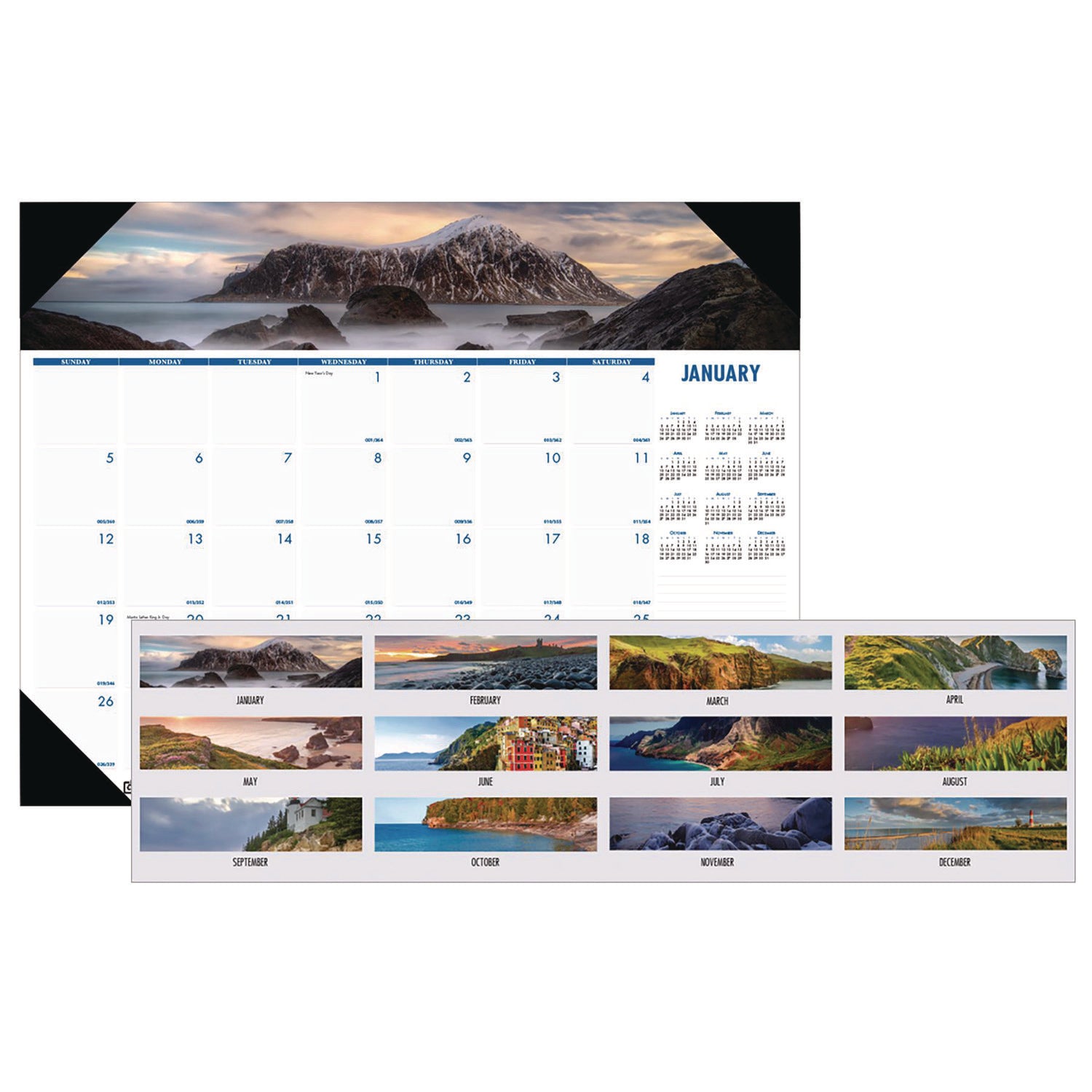 House of Doolittle EarthScapes Coastlines Desk Pad Calendar, Monthly, January 2026–December 2026, 22" x 17", White, Leatherette/Paper/Chipboard, 1 Each