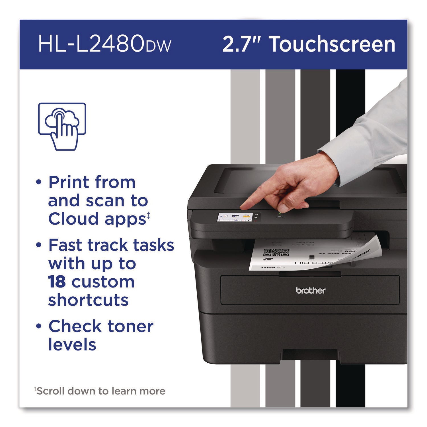 Wireless HL-L2480DW Compact Monochrome Multi-Function Laser Printer, Copy/Print/Scan