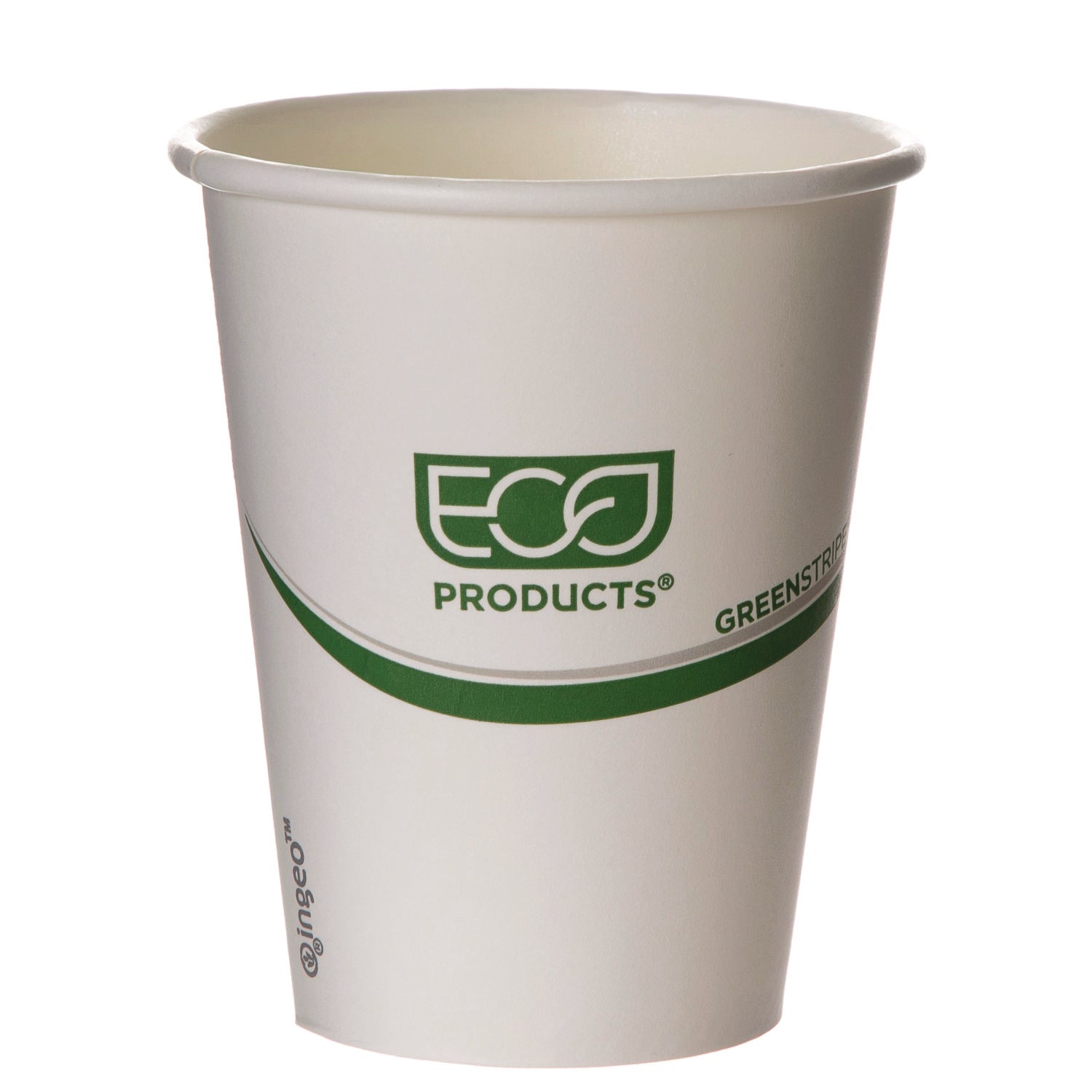 GreenStripe Renewable and Compostable Hot Cups, 8 oz, Paper, White/Green, 50/Pack, 20 Packs/Carton
