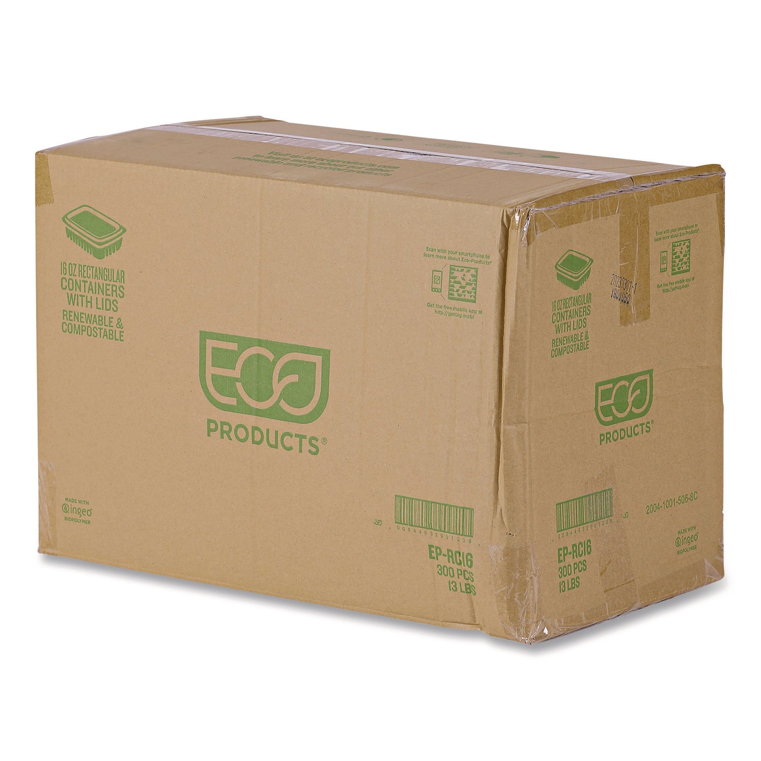 Renewable and Compostable Rectangular Deli Containers with Lid, 16 oz, 3 x 4 x 3, Clear, Plastic, 100/Pack, 3 Packs/Carton