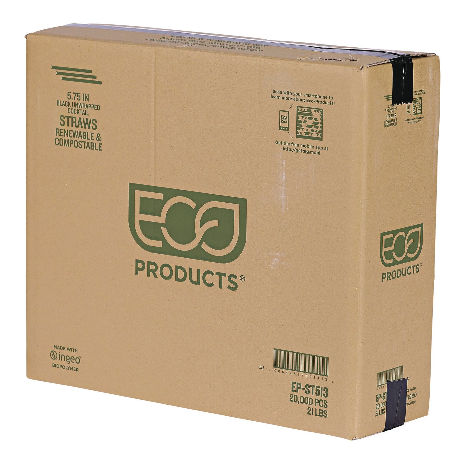Unwrapped Straw, 5.75, Plastic, Black, 20,000/Carton