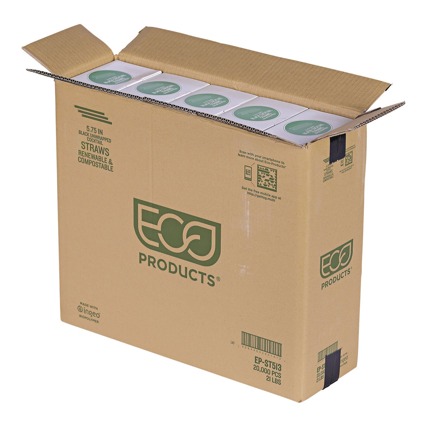 Unwrapped Straw, 5.75, Plastic, Black, 20,000/Carton