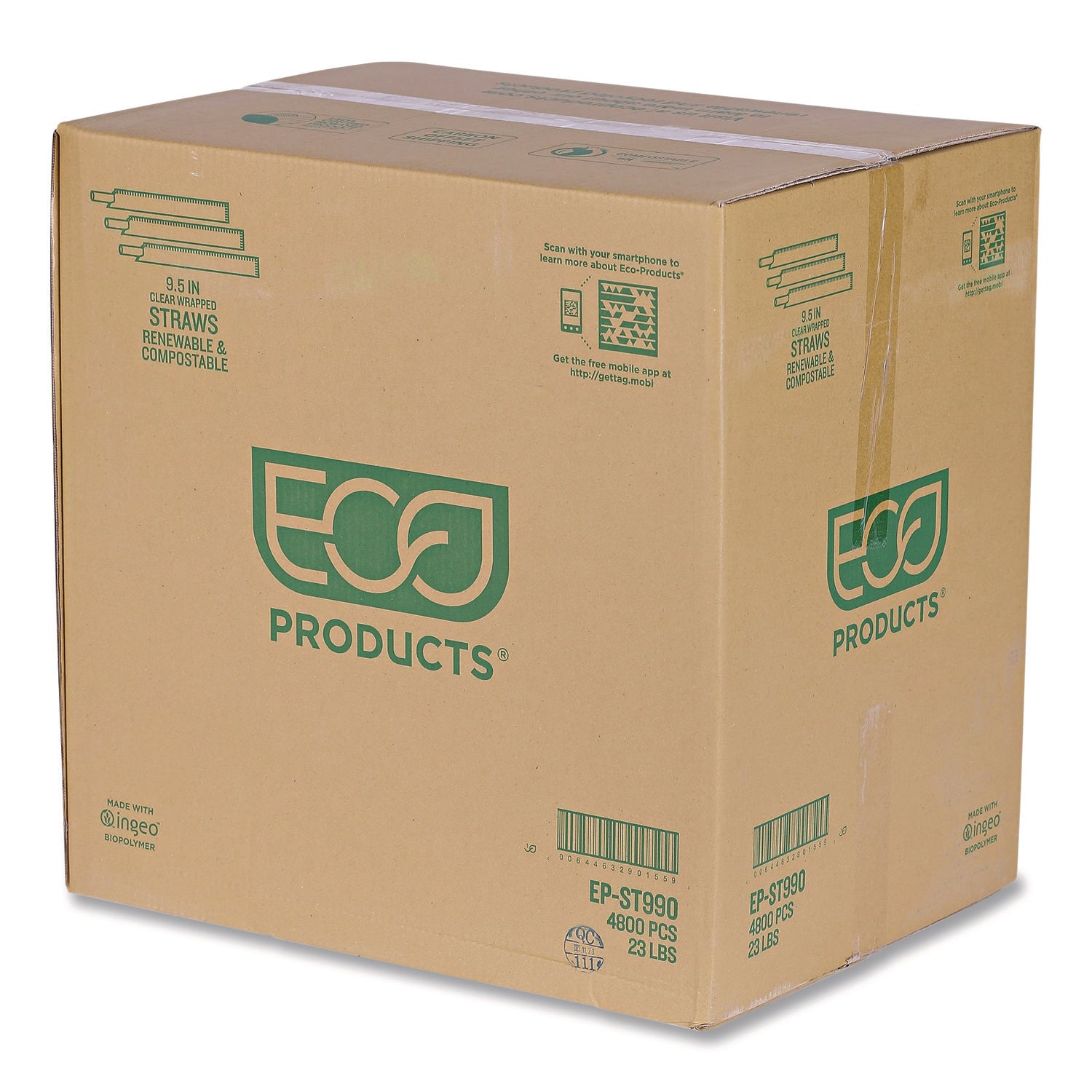 Wrapped Straw, 9.5", Clear, Plastic, 4,800/Carton