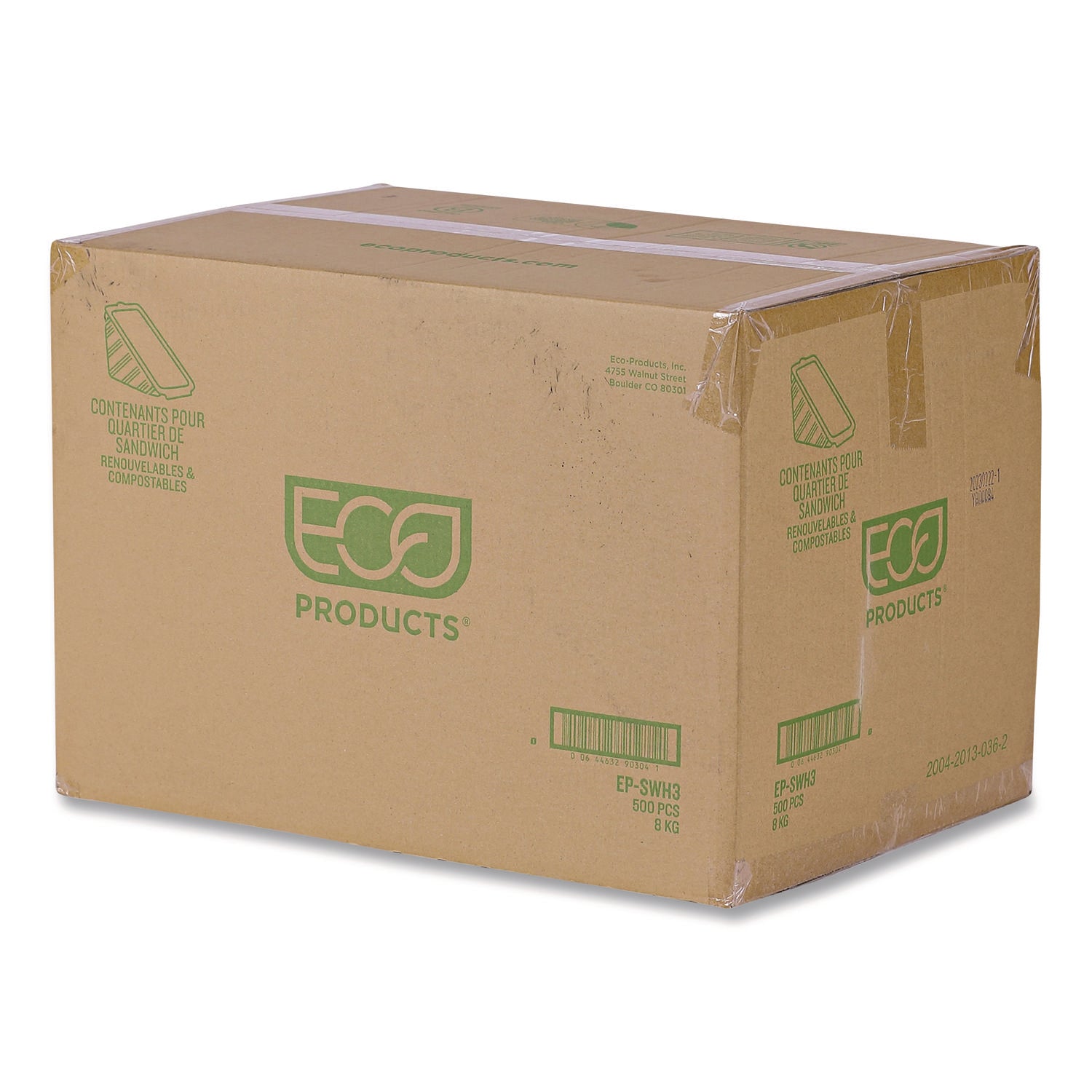 Compostable Takeout Wedge Sandwich Containers, 4.25 x 4.25 x 6.5 x 3, Clear, Plastic, 500/Carton