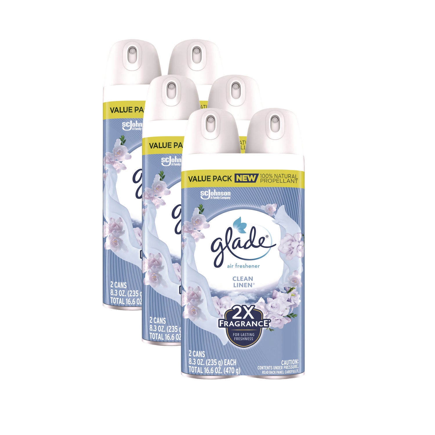 Glade Air Freshener Spray - Aerosol - 8.1 fl oz (0.3 quart) - Clean Linen - Odor Neutralizer, Ozone-safe, CFC-free - 2 / Pack