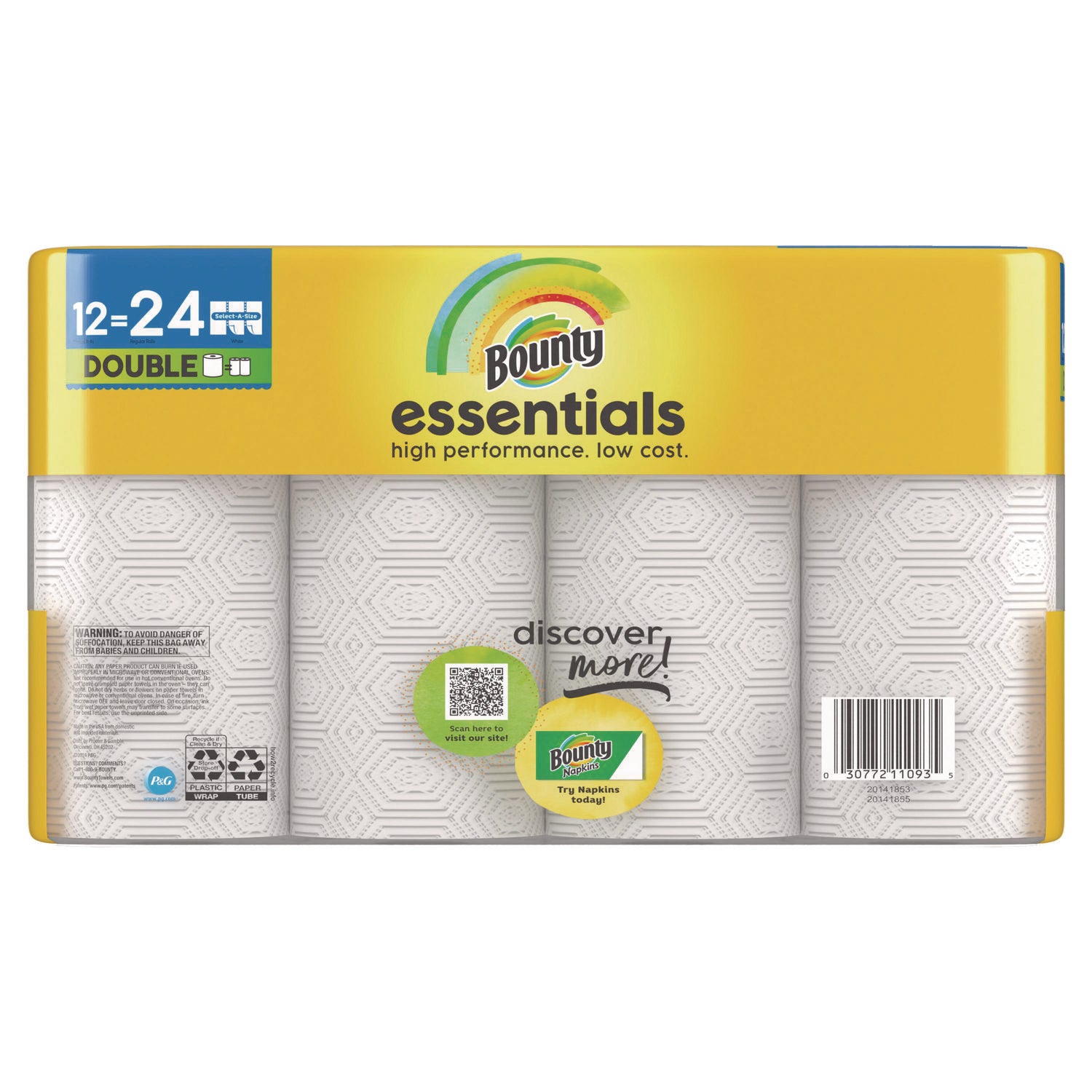 Bounty Essentials Paper Towels - 108 Sheets/Roll - Yellow - 12 Rolls Per CartonCarton - 1 Carton