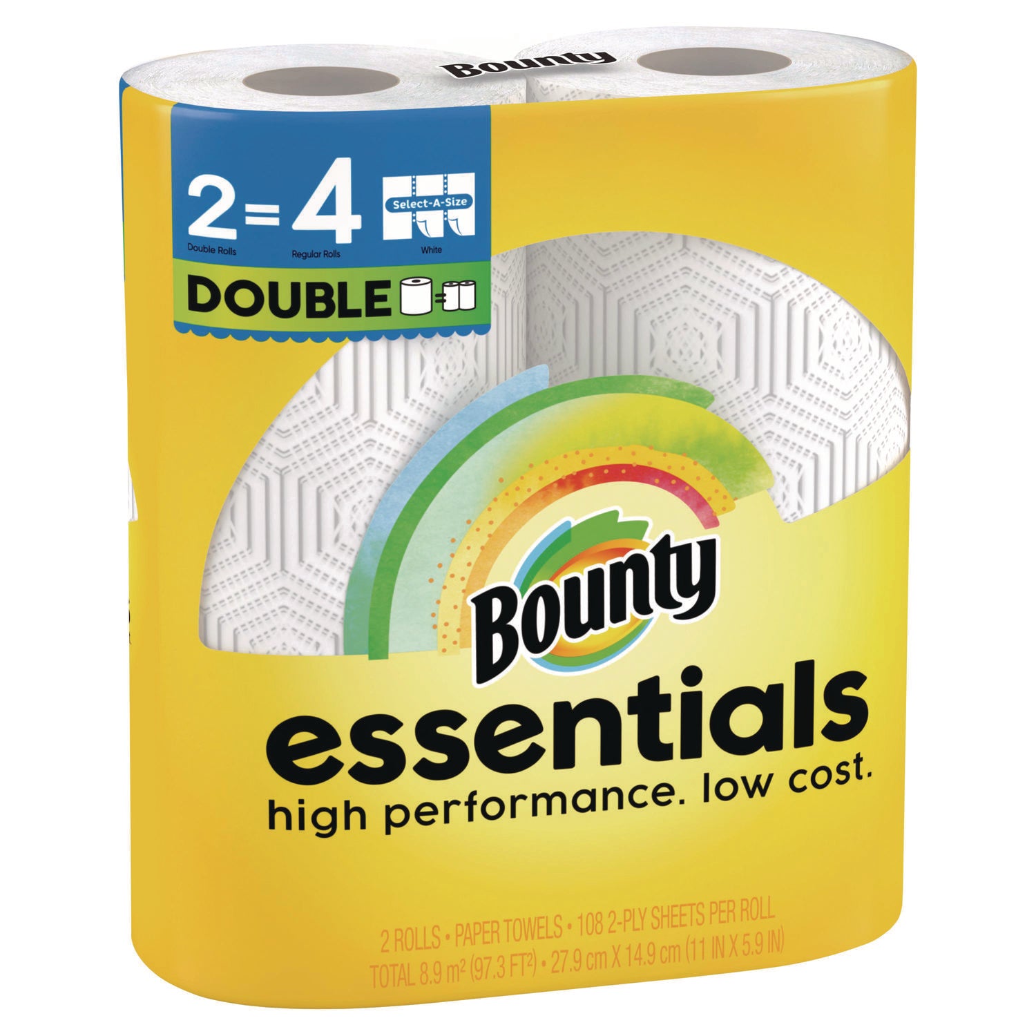 Bounty Essentials Select-A-Size Paper Towels, 2-Ply, 108 Sheets per Roll, White, 2 Rolls per Pack