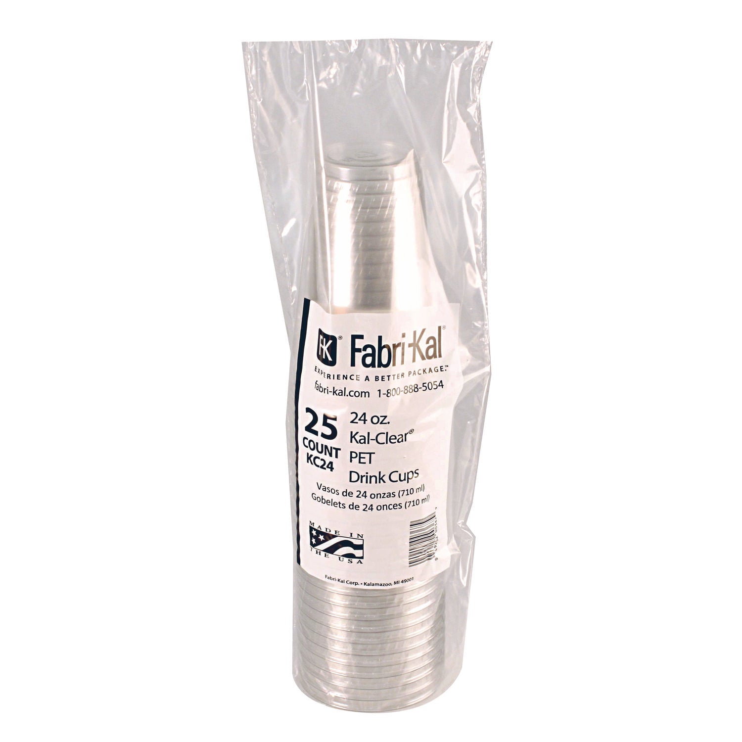 Kal-Clear PET Cold Drink Cups, 24 oz, Plastic, Clear, 25/Sleeve, 24 Sleeves/Carton