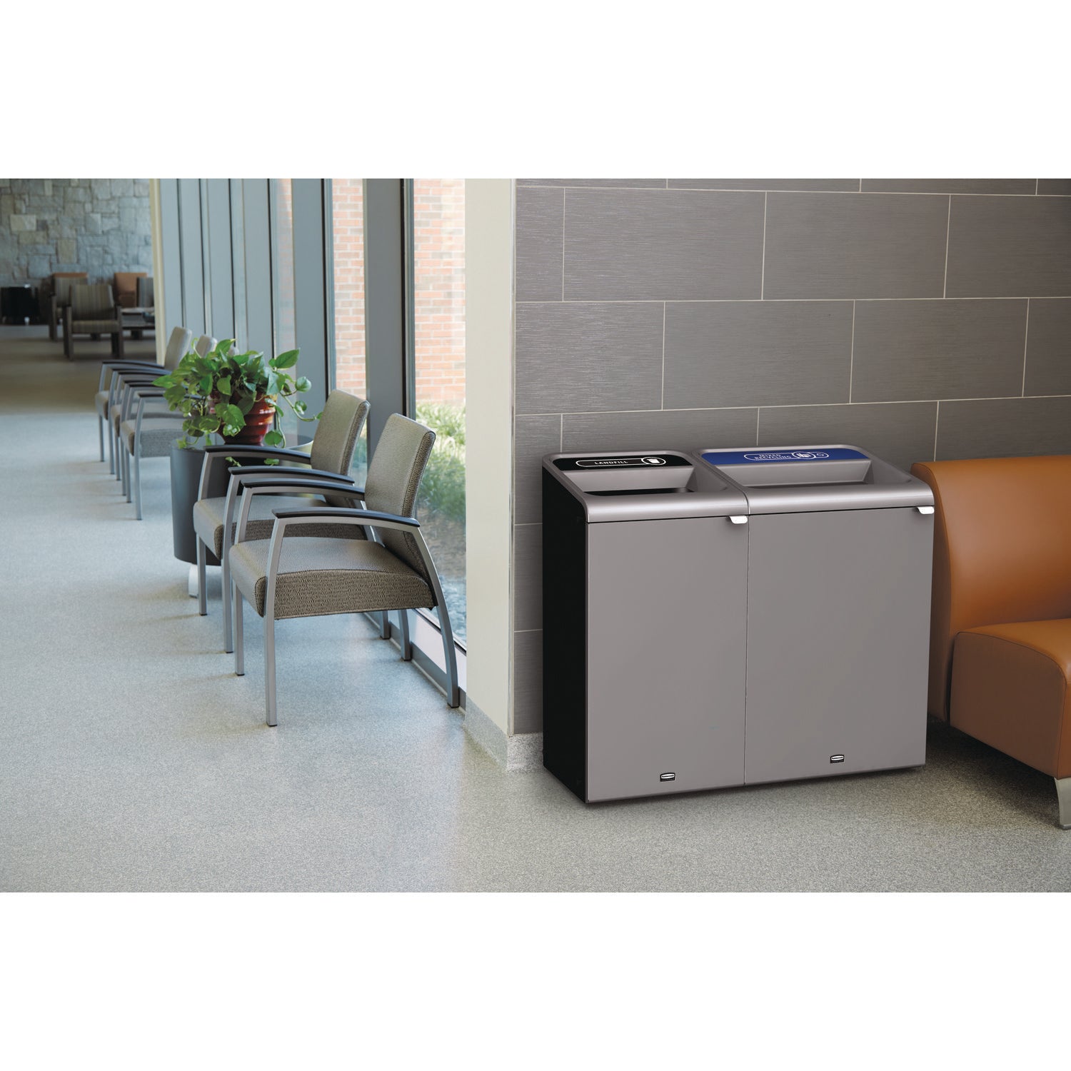 Configure Indoor Recycling Waste Receptacle, Mixed Recycling, 33 gal, Metal, Gray
