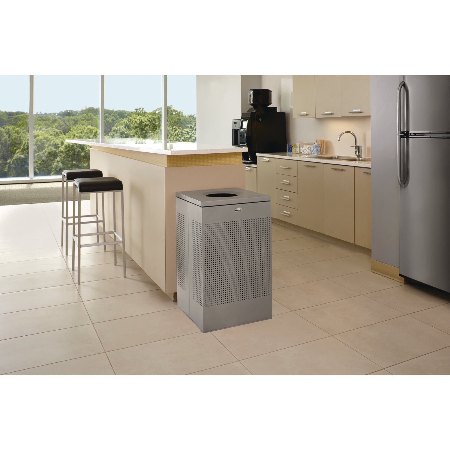 20 gal Capacity - Square - Perforated, Fire-Safe, Durable - 30.4" Height x 18.4" Width x 18.4" Depth - Steel, Metal - Silver Metallic - 1 Each