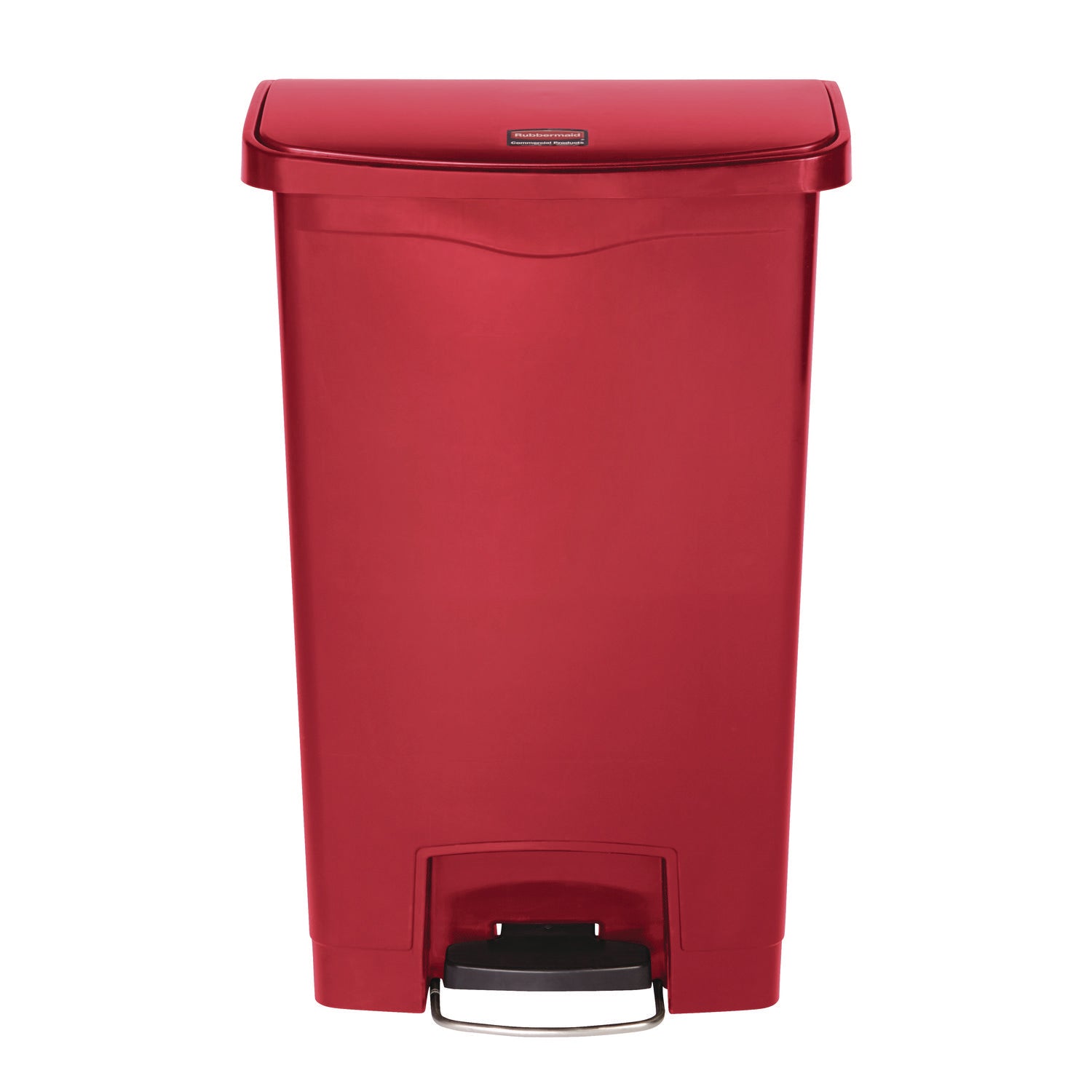 Rubbermaid Commercial Slim Jim 8-gal Step-On Container, Red, Plastic/Resin, Hinged Lid, Foot Pedal, 21.1" H x 10.6" W, 1 Each