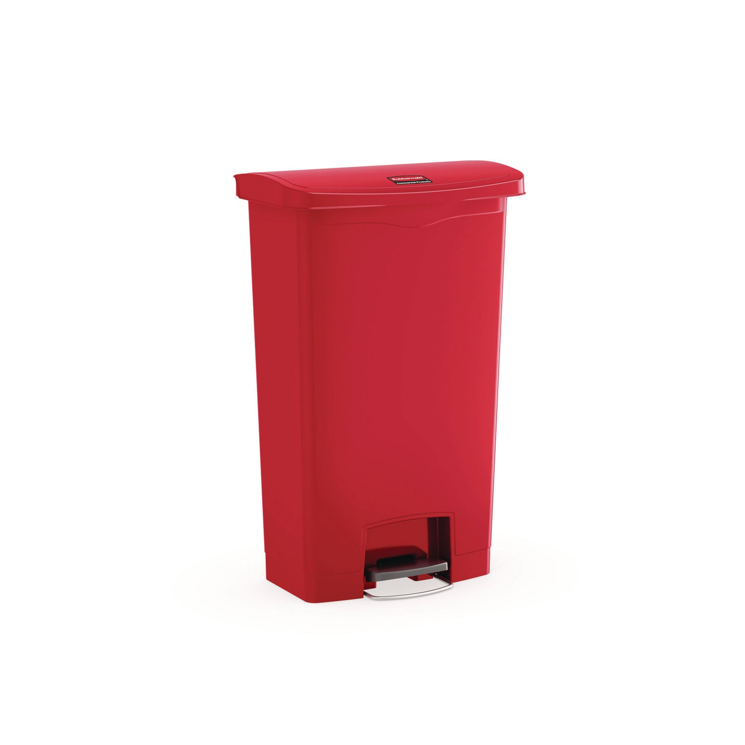 Rubbermaid Commercial Slim Jim 8-gal Step-On Container, Red, Plastic/Resin, Hinged Lid, Foot Pedal, 21.1" H x 10.6" W, 1 Each