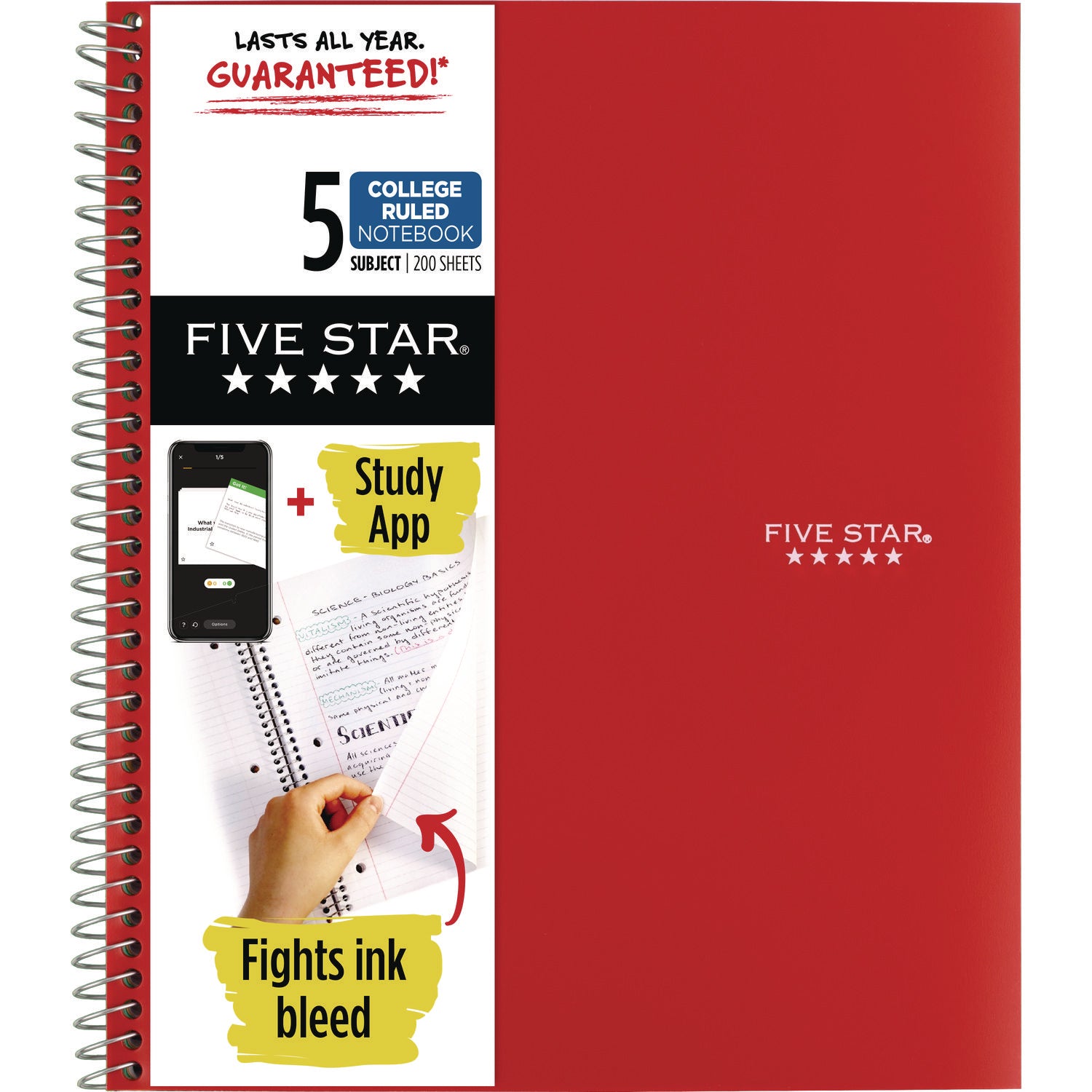 200 Sheets - Wire Bound - 11" x 8 1/2" Sheet Size - White Paper - Assorted Cover - Pocket, Stiff-back, Perforated, Pocket Divider, Heavyweight, Subject, Spiral Lock - 1 Each