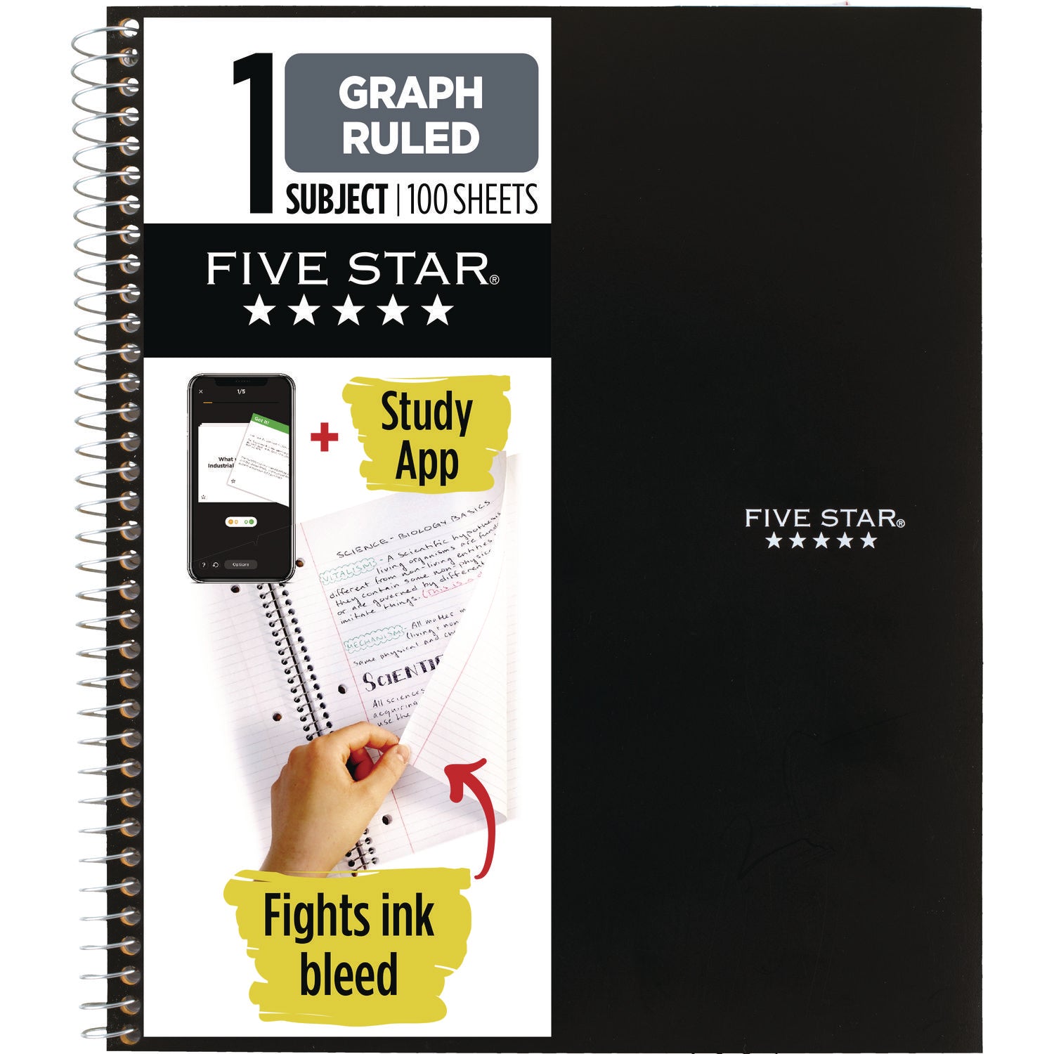 100 Sheets - Wire Bound - Quad Ruled Front Ruling - Letter - 8 1/2" x 11" Sheet Size - White Paper - Plastic Cover - Perforated, Pocket Divider, Punched, Subject - 1 Each