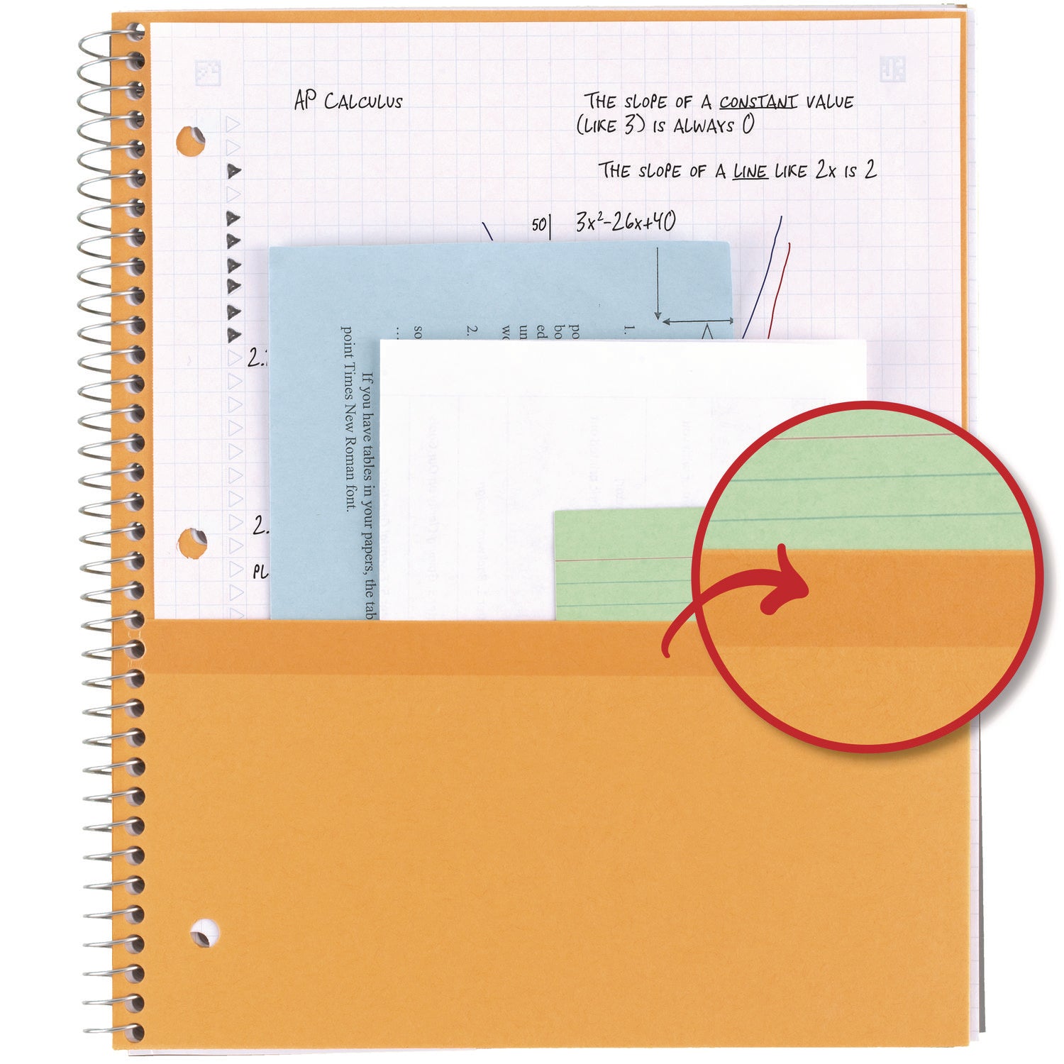 100 Sheets - Wire Bound - Quad Ruled Front Ruling - Letter - 8 1/2" x 11" Sheet Size - White Paper - Plastic Cover - Perforated, Pocket Divider, Punched, Subject - 1 Each