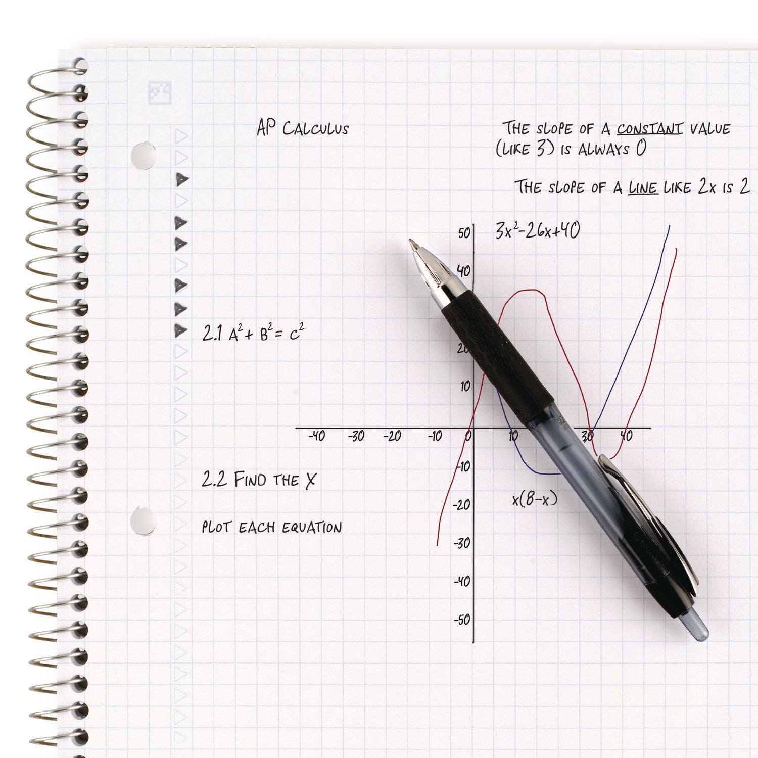 100 Sheets - Wire Bound - Quad Ruled Front Ruling - Letter - 8 1/2" x 11" Sheet Size - White Paper - Plastic Cover - Perforated, Pocket Divider, Punched, Subject - 1 Each
