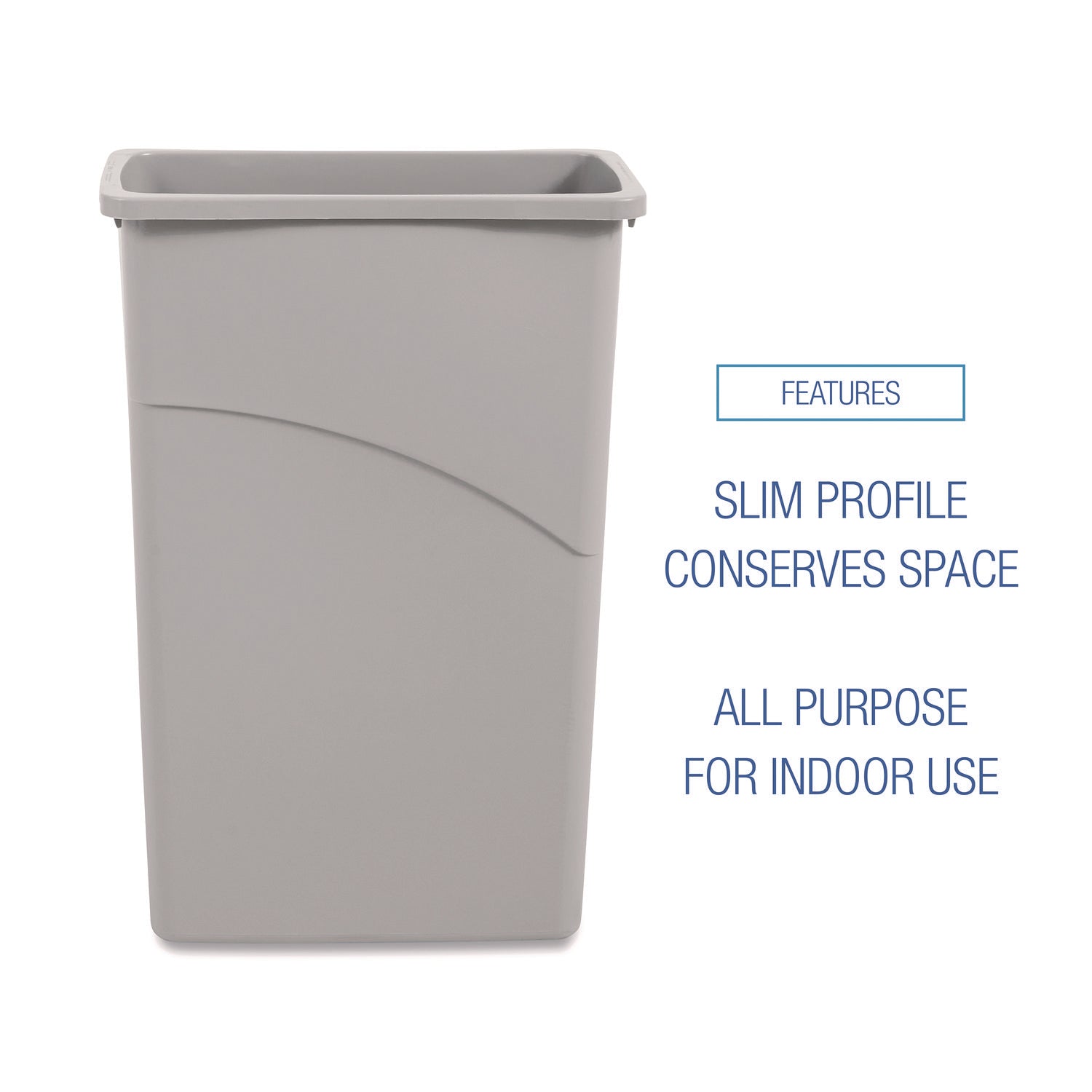 Slim Waste Container, 23 gal, Plastic, Gray