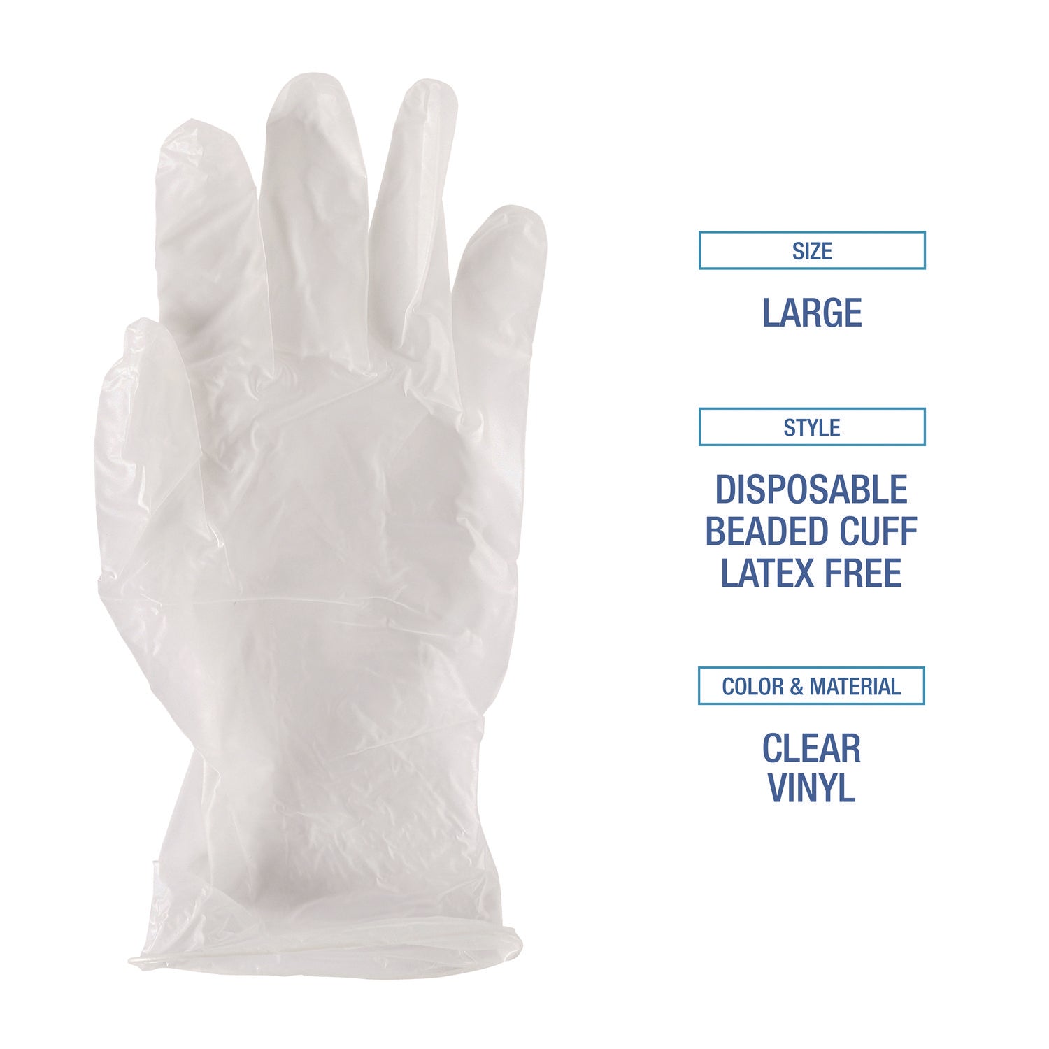 General Purpose Vinyl Gloves, Powder/Latex-Free, 2.6 mil, Large, Clear, 100/Box, 10 Boxes/Carton