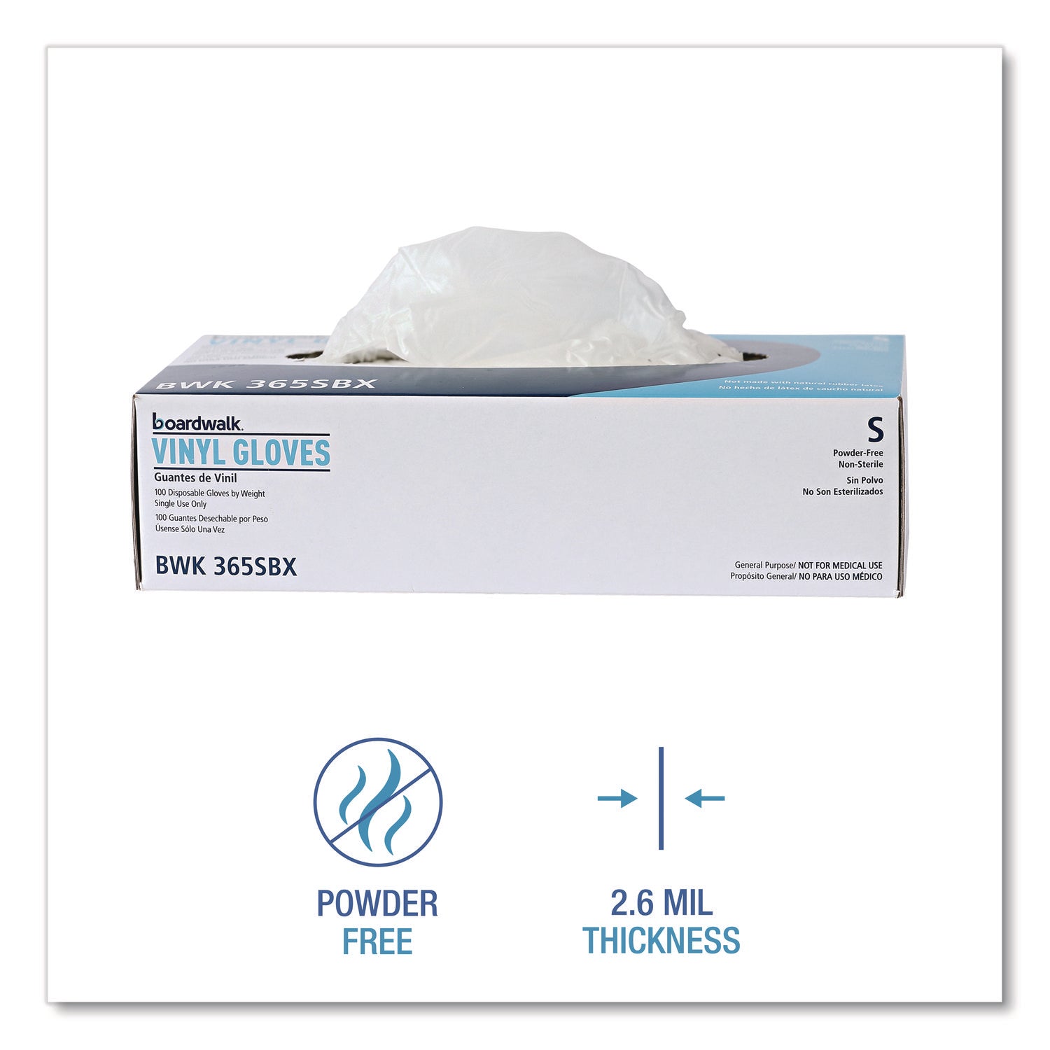 General Purpose Vinyl Gloves, Powder/Latex-Free, 2.6 mil, Small, Clear, 100/Box