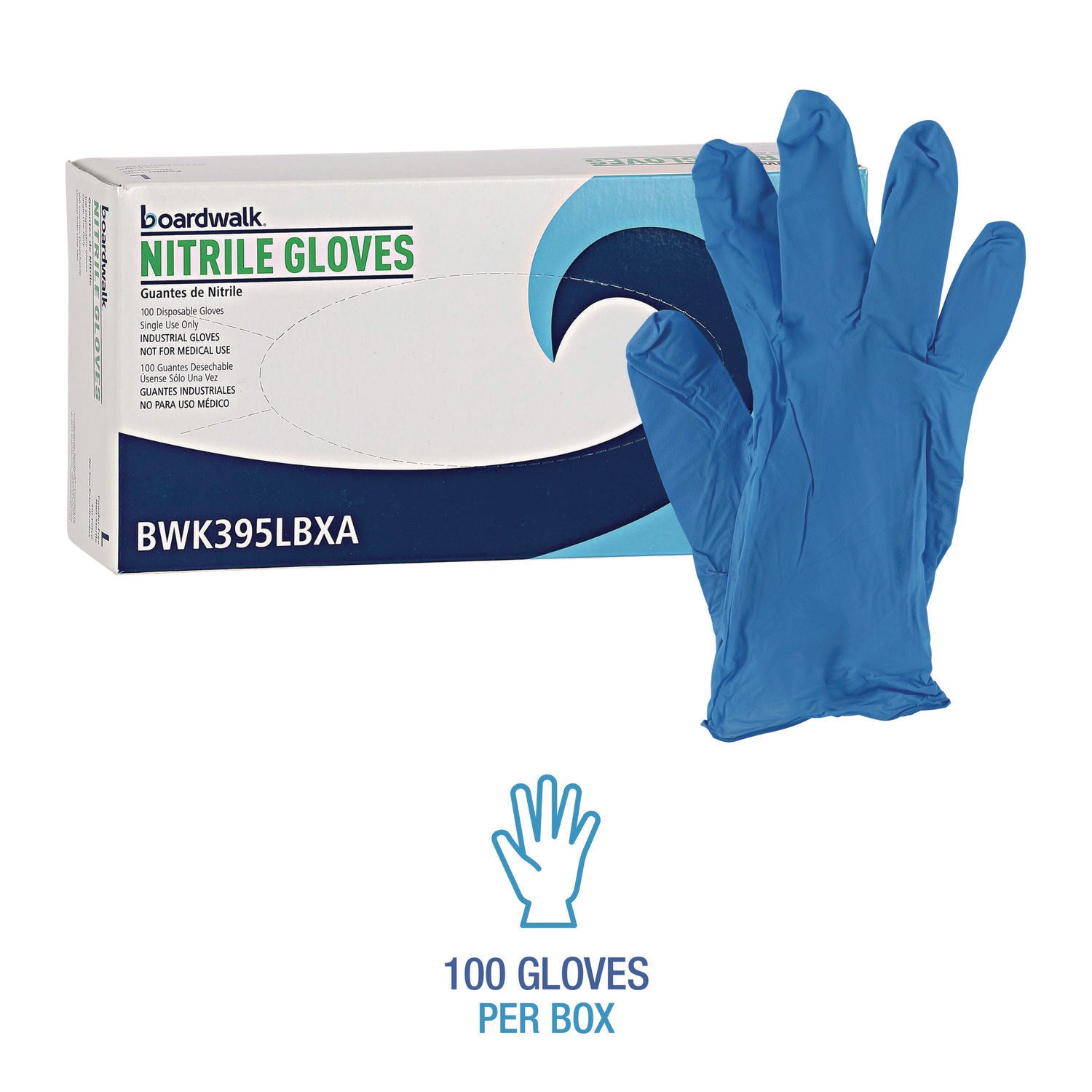 Disposable Powder-Free Nitrile Gloves, Large, Blue, 5 mil, 100/Box, 10 Boxes/Carton