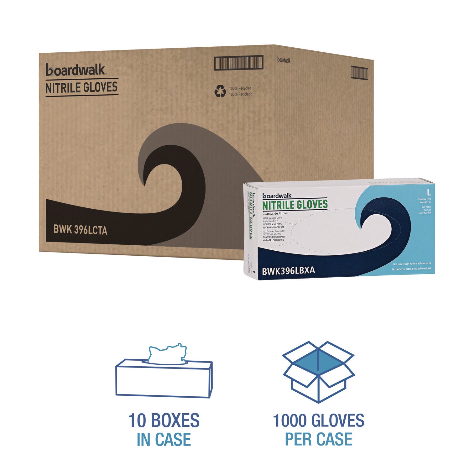 Disposable General-Purpose Powder-Free Nitrile Gloves, Large, Black, 4.4 mil, 100/Box, 10 Boxes/Carton
